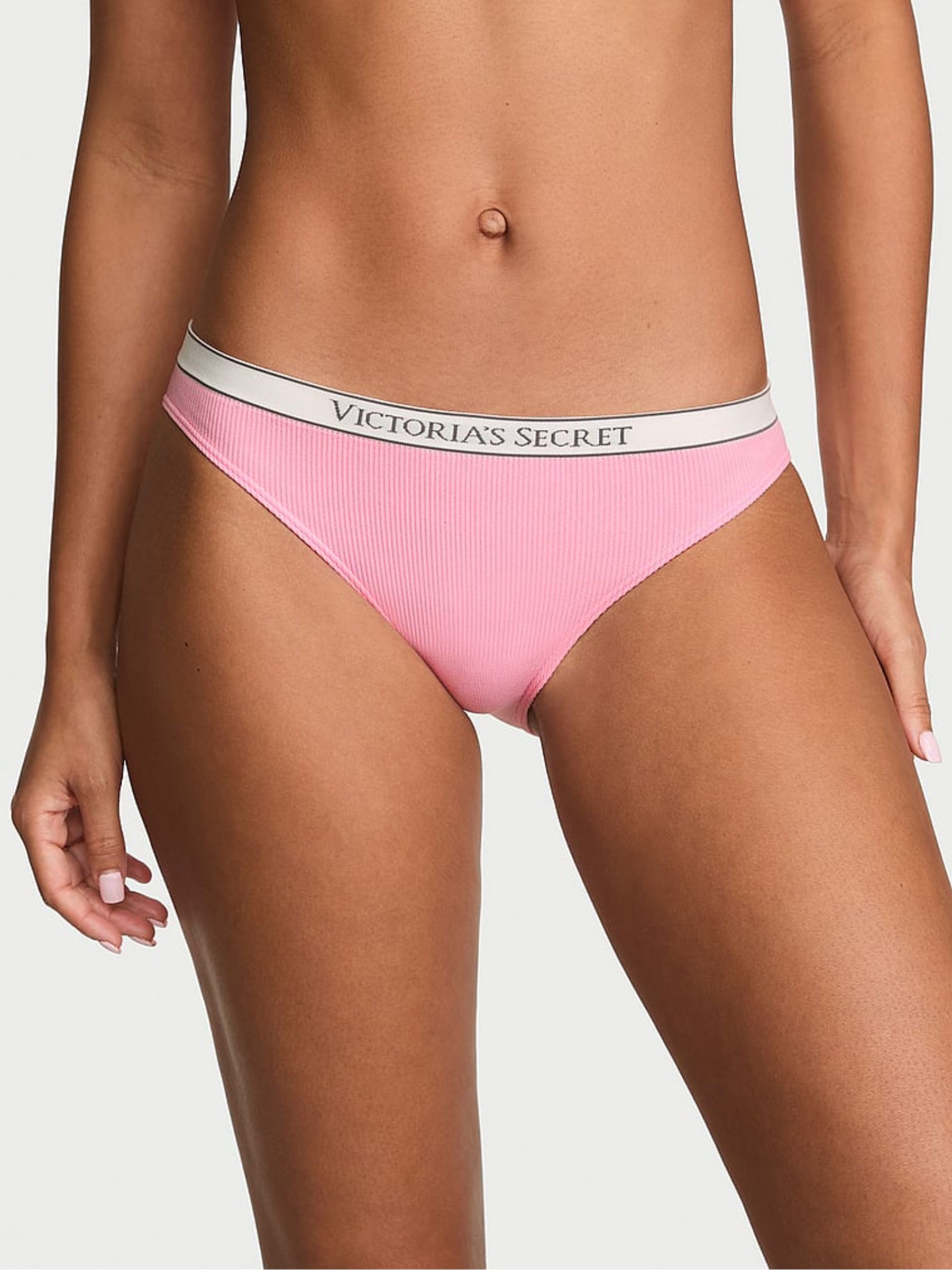Victoria Pink Bikini Logo Ribbed Knickers - Image 1 of 2