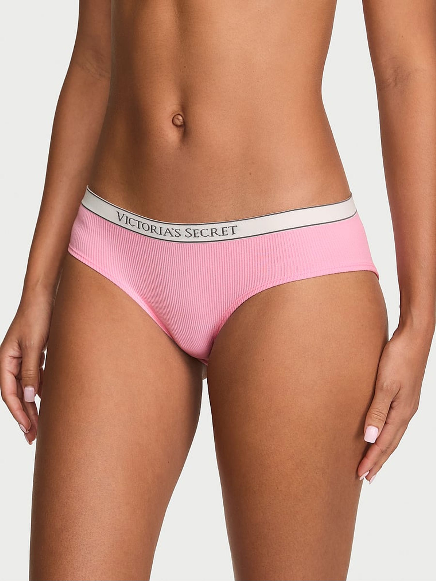 Victoria Pink Hipster Logo Ribbed Knickers - Image 1 of 2 Victoria Pink Hipster Logo Ribbed Knickers - Image 1 of 2