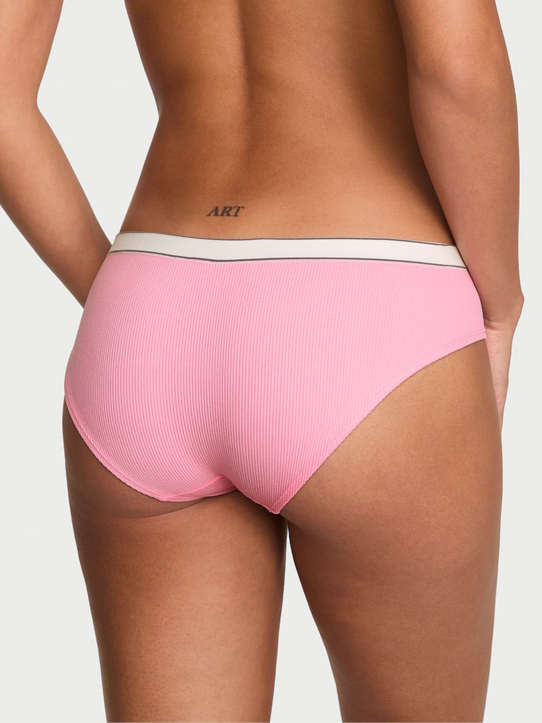 Victoria Pink Hipster Logo Ribbed Knickers - Image 2 of 2