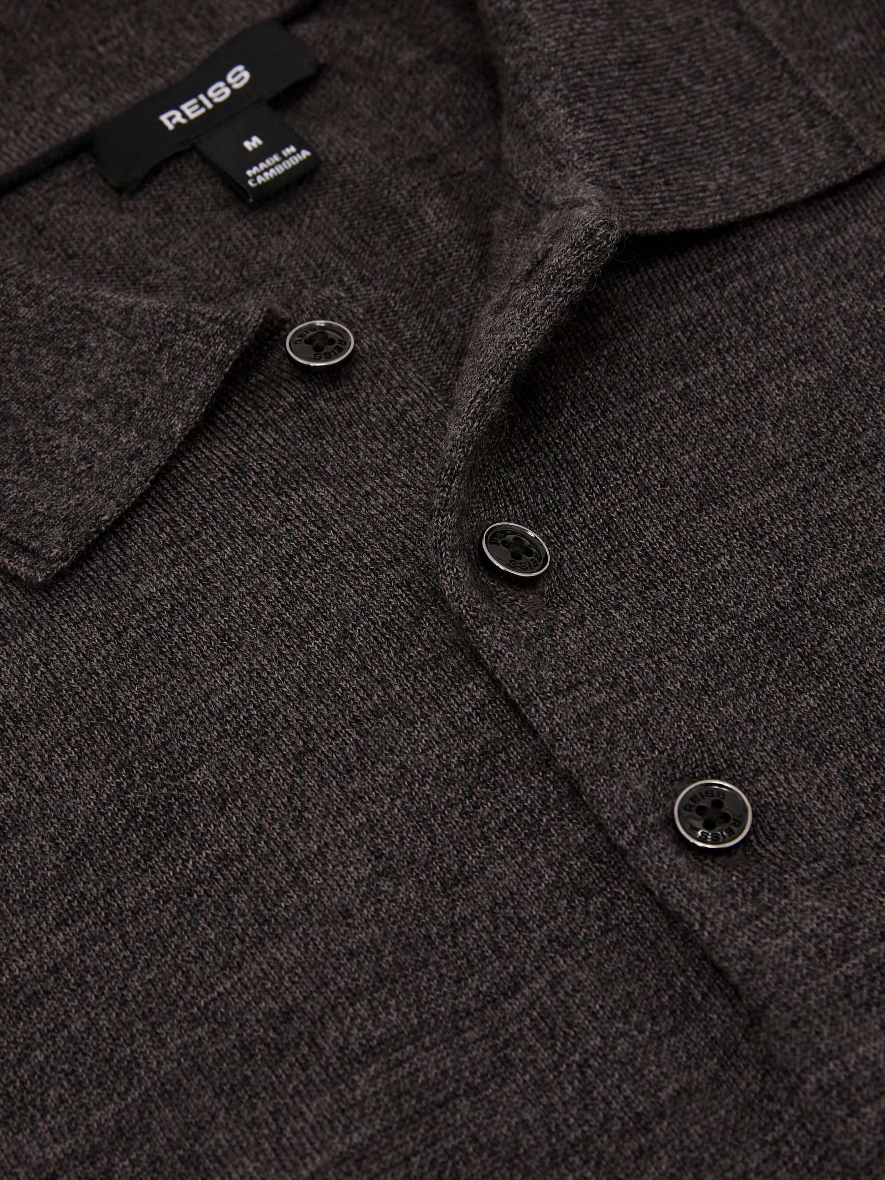 Merino Wool Long-Sleeve Polo Shirt in Dark Wicker Brown - Image 6 of 6