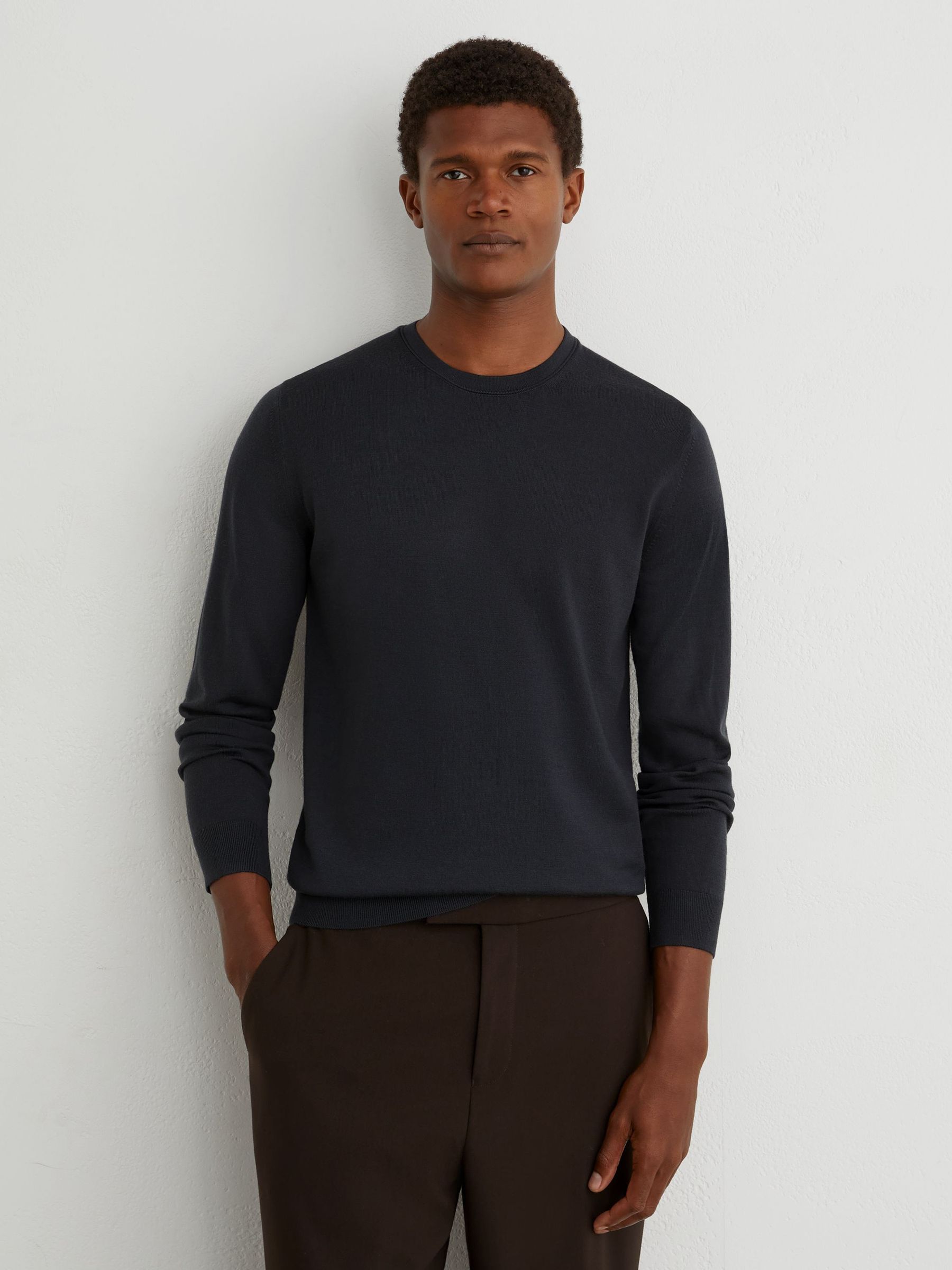 Merino Wool Crew-Neck Jumper in Vulcan Grey - Image 1 of 6