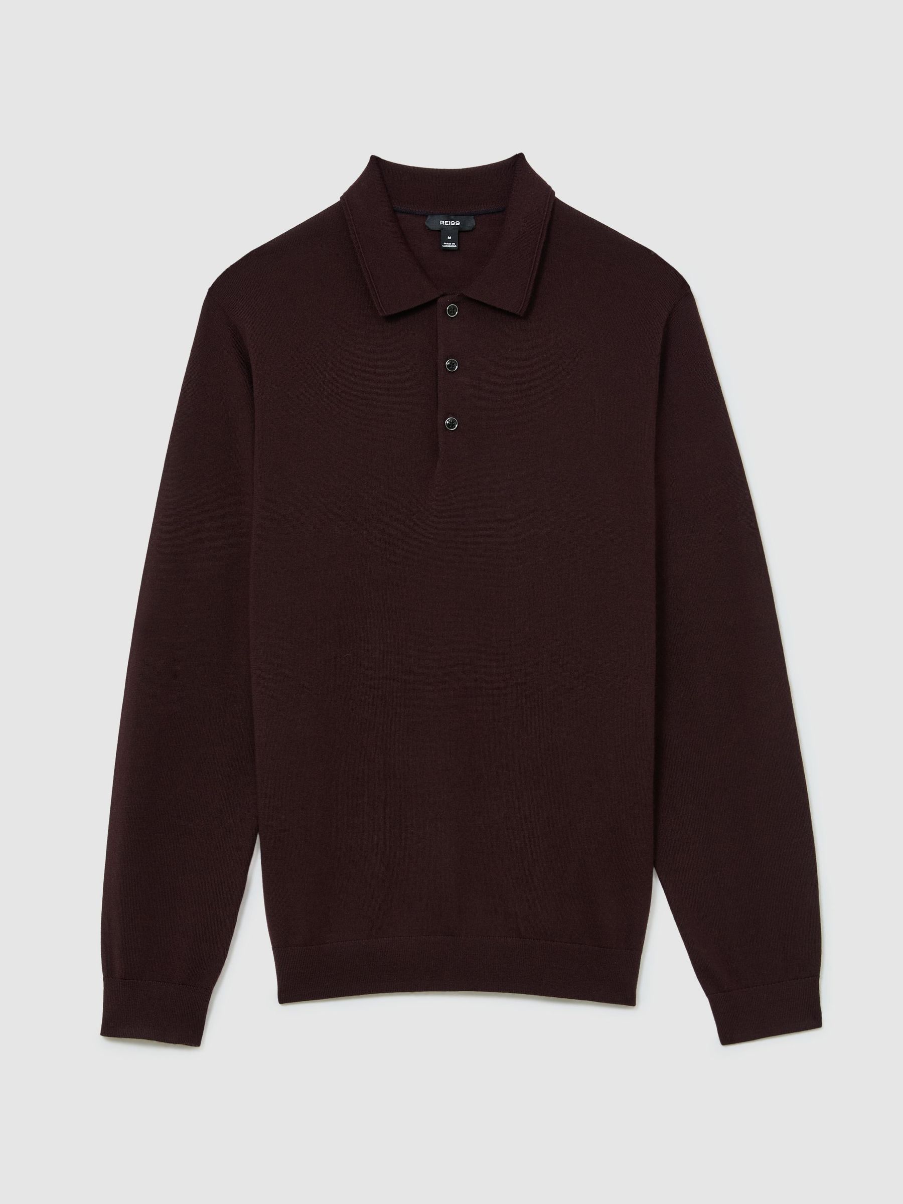 Merino Wool Long-Sleeve Polo Shirt in Bordeaux - Image 2 of 6 Merino Wool Long-Sleeve Polo Shirt in Bordeaux - Image 2 of 6
