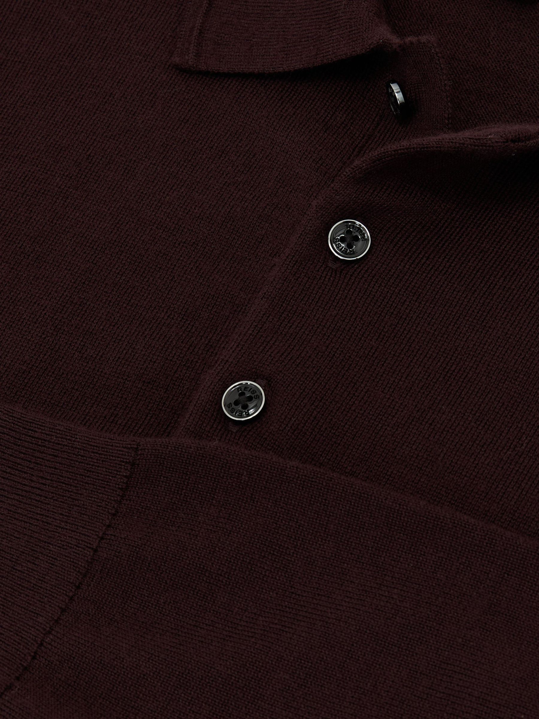 Merino Wool Long-Sleeve Polo Shirt in Bordeaux - Image 6 of 6