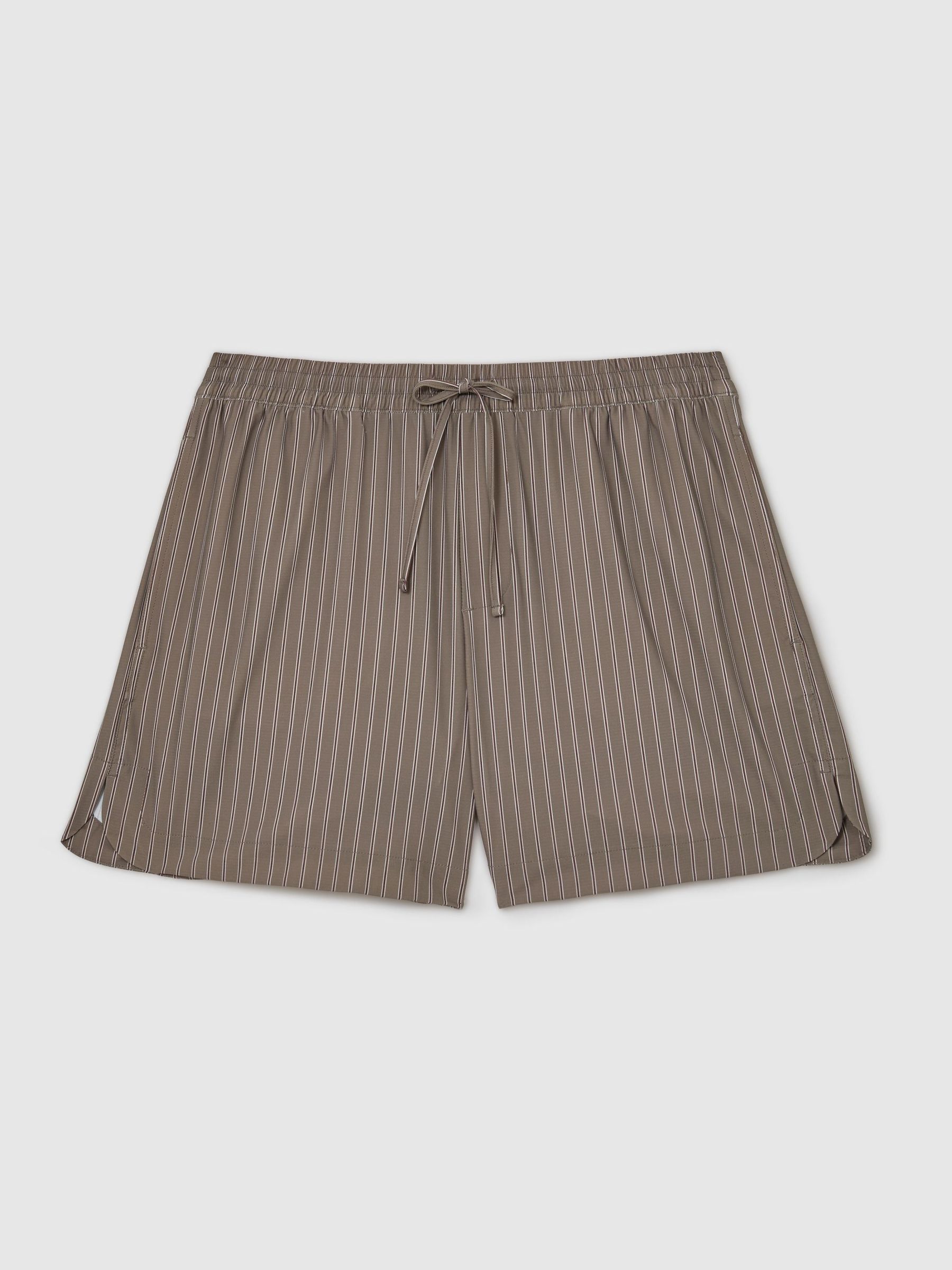 Stripe Drawstring Shorts in Taupe Brown - Image 2 of 6 Stripe Drawstring Shorts in Taupe Brown - Image 2 of 6