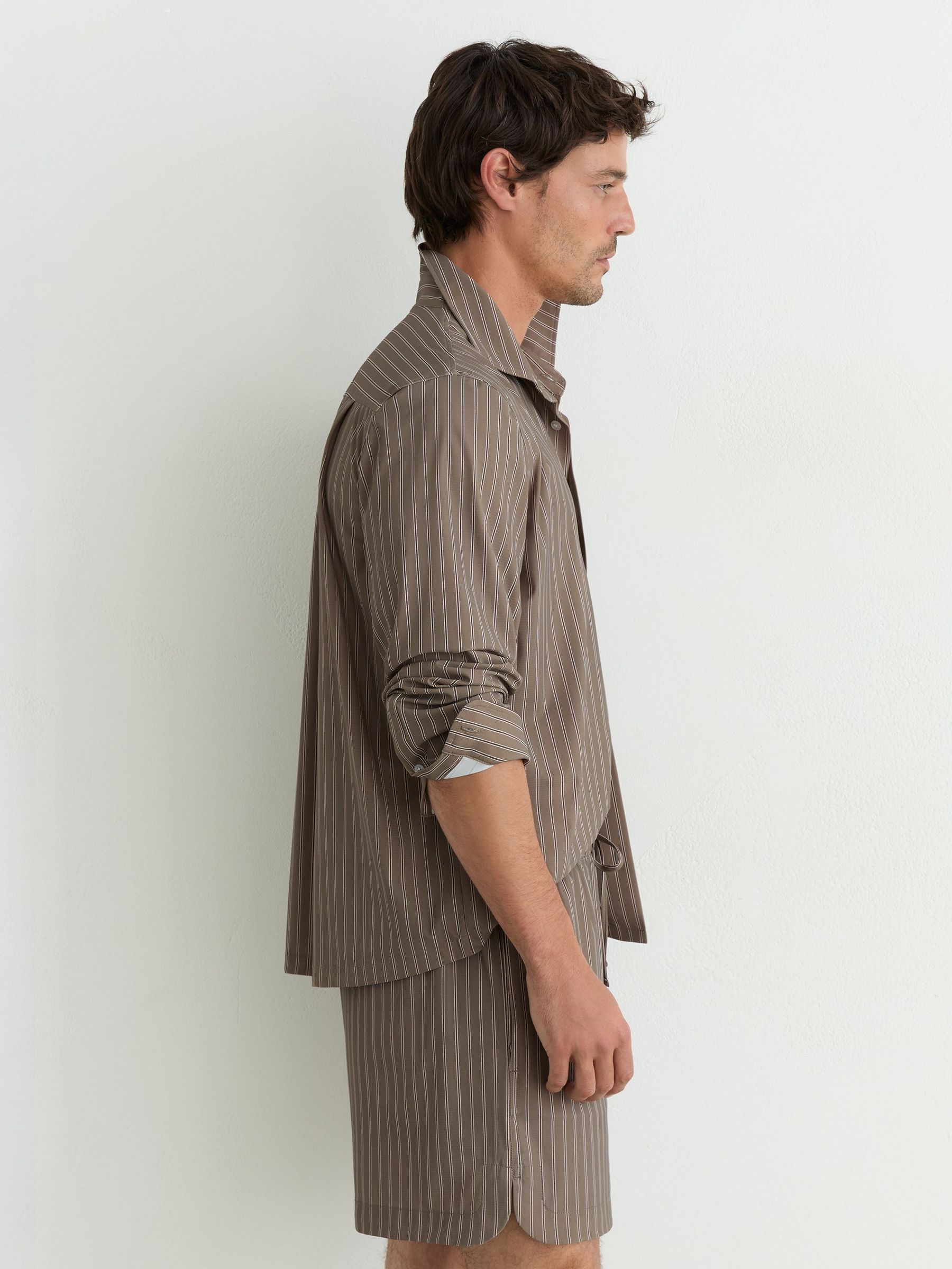 Stripe Drawstring Shorts in Taupe Brown - Image 4 of 6