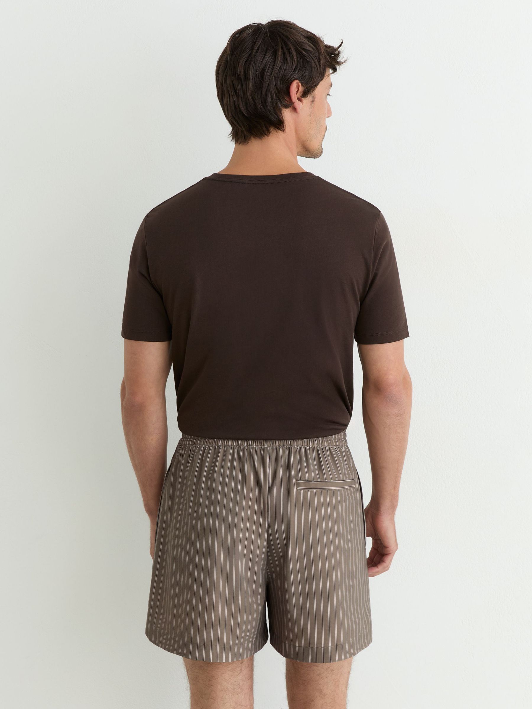 Stripe Drawstring Shorts in Taupe Brown - Image 5 of 6