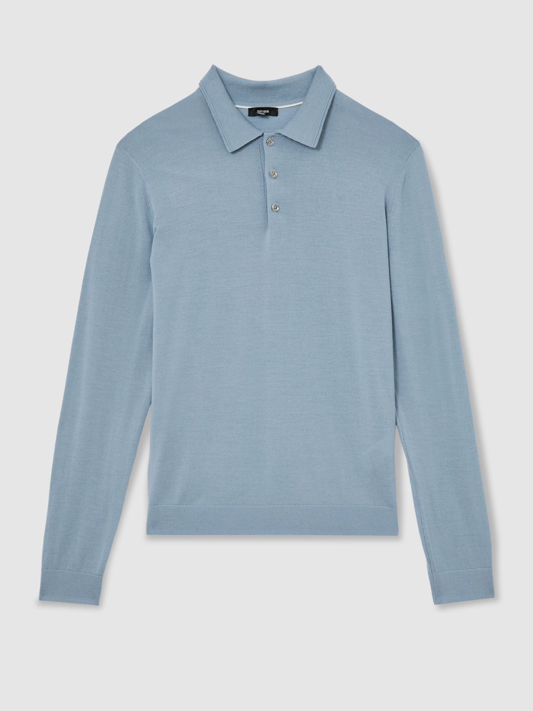 Merino Wool Long-Sleeve Polo Shirt in Armour Blue - Image 2 of 6