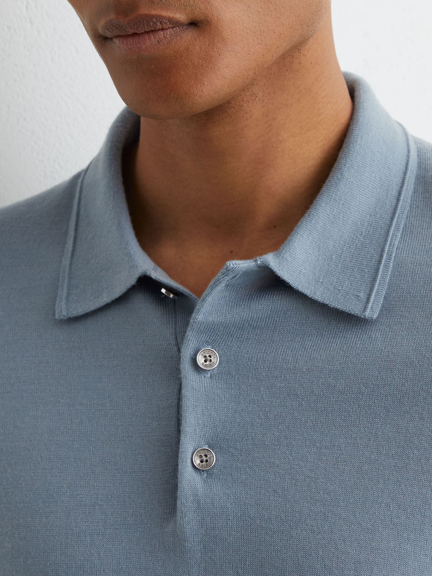 Merino Wool Long-Sleeve Polo Shirt in Armour Blue - Image 3 of 6