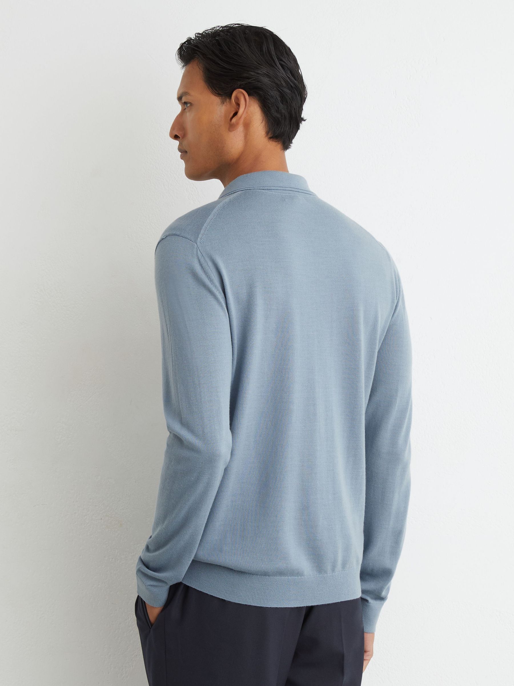 Merino Wool Long-Sleeve Polo Shirt in Armour Blue - Image 5 of 6