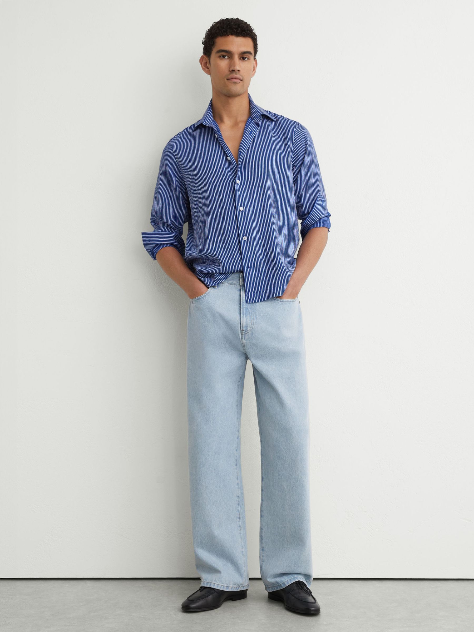 Pinstripe Long-Sleeve Regular-Fit Shirt in Blue/White - Image 3 of 7