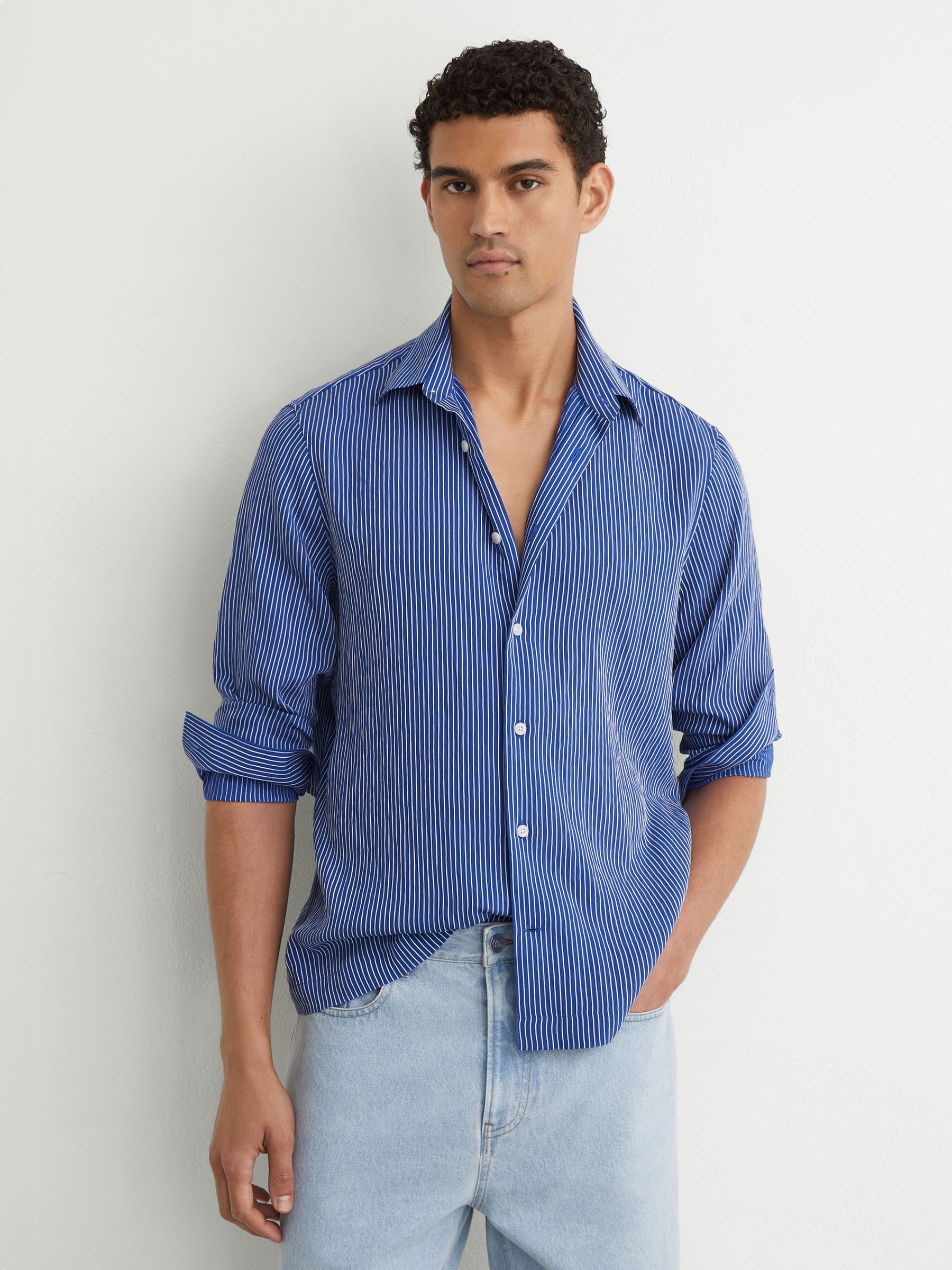 Pinstripe Long-Sleeve Regular-Fit Shirt in Blue/White - Image 5 of 7