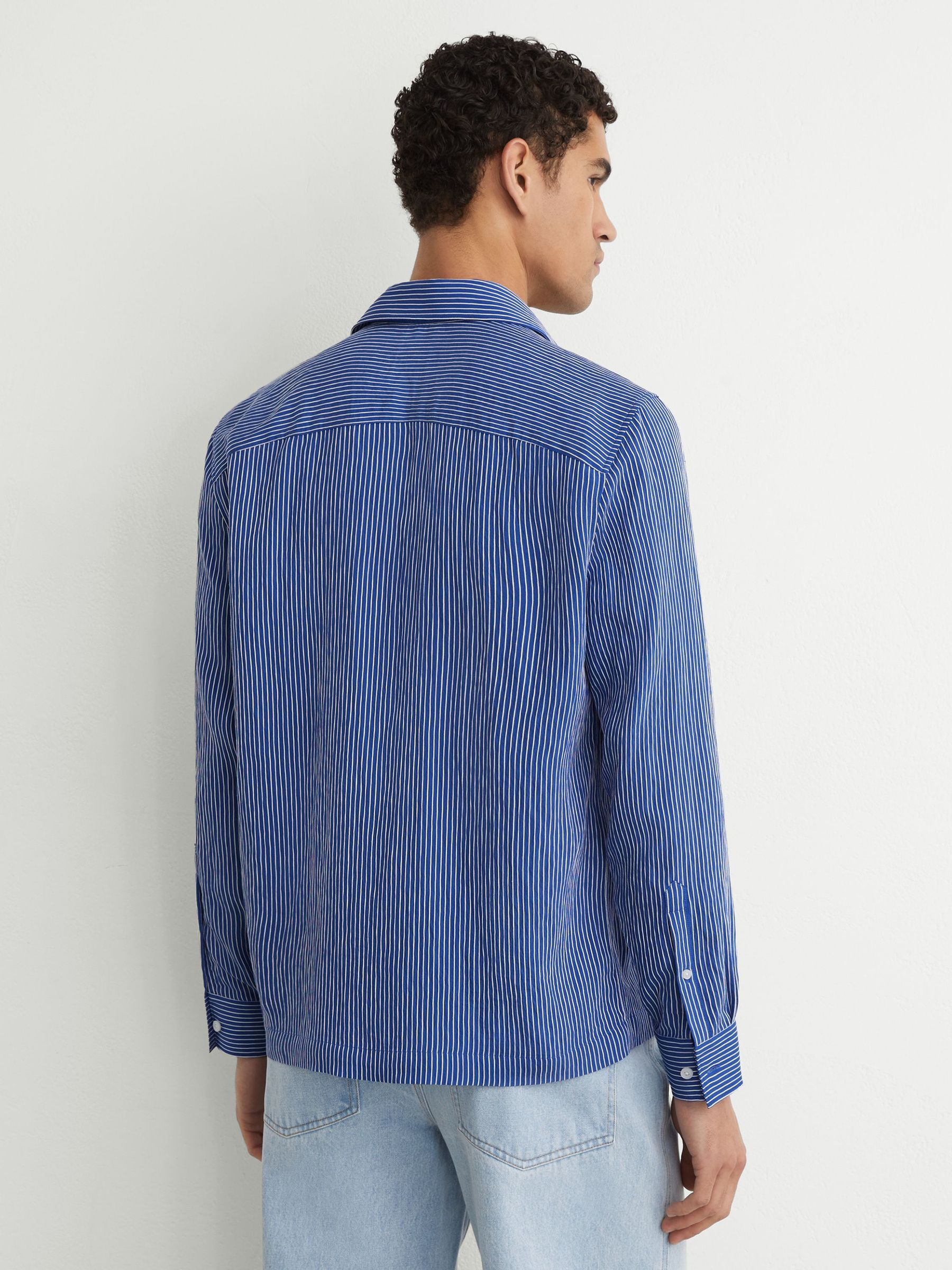 Pinstripe Long-Sleeve Regular-Fit Shirt in Blue/White - Image 6 of 7