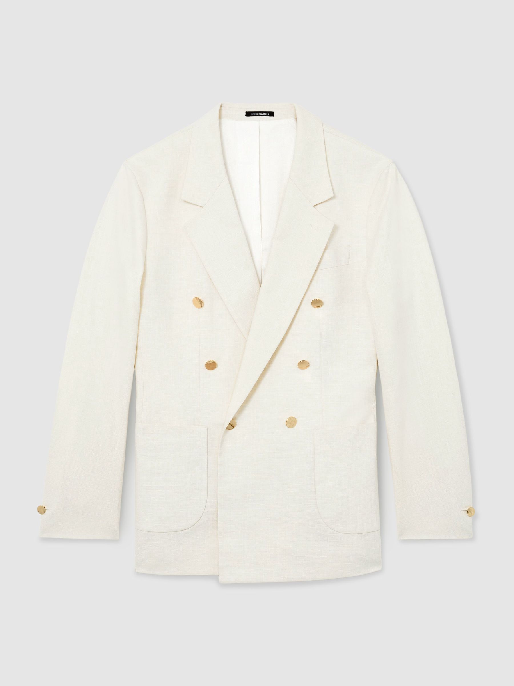 Cotton Textured Double-Breasted Blazer Tailored-Fit in Off White - Image 2 of 10