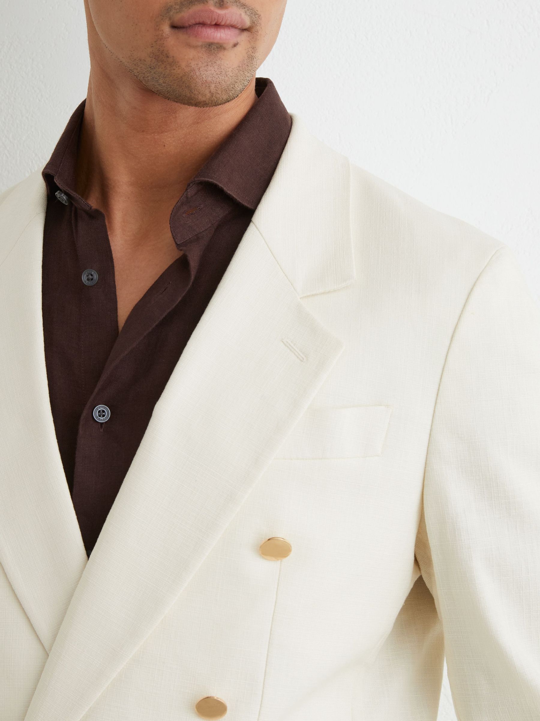 Cotton Textured Double-Breasted Blazer Tailored-Fit in Off White - Image 4 of 10