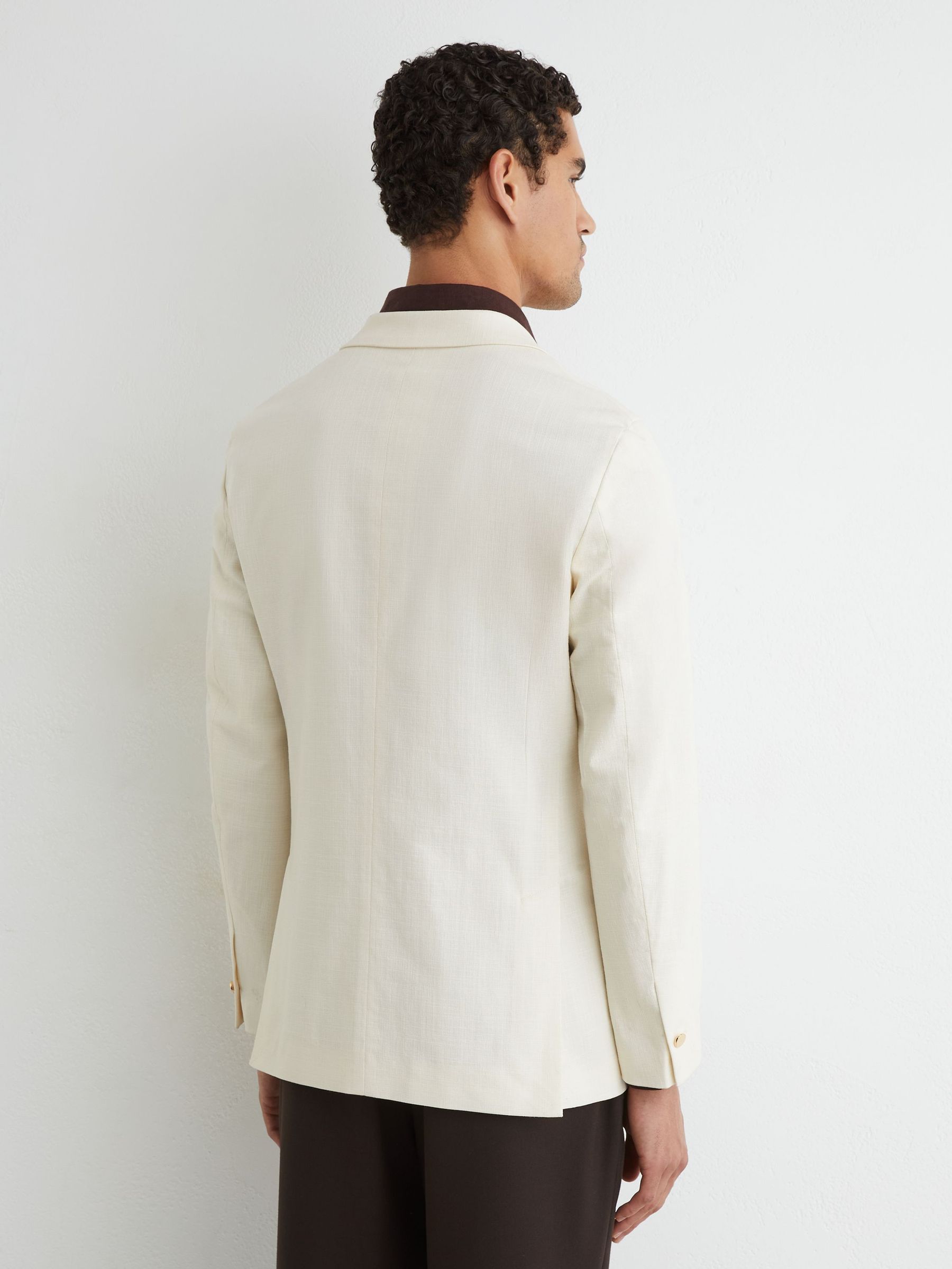 Cotton Textured Double-Breasted Blazer Tailored-Fit in Off White - Image 6 of 10