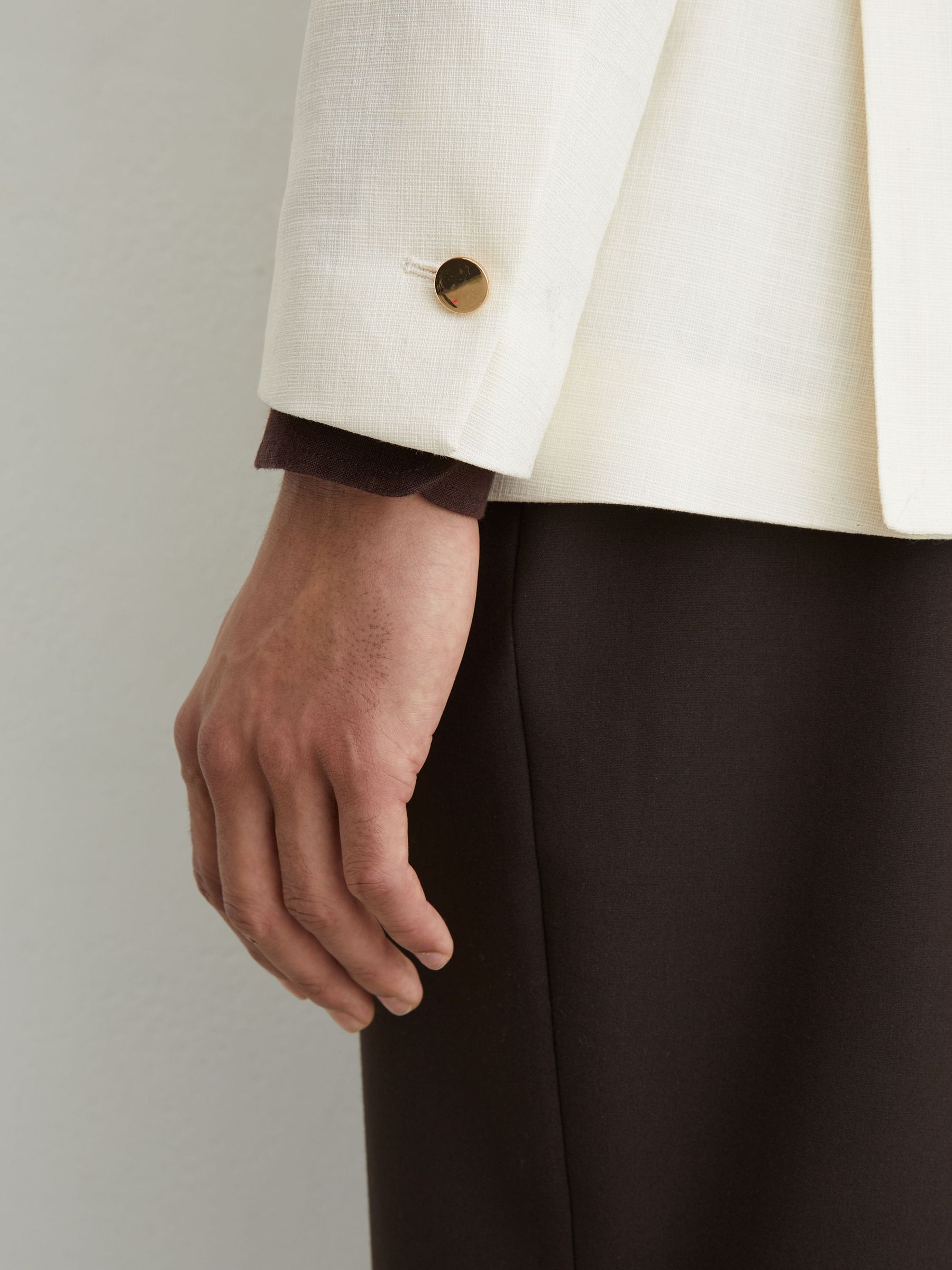 Cotton Textured Double-Breasted Blazer Tailored-Fit in Off White - Image 7 of 10