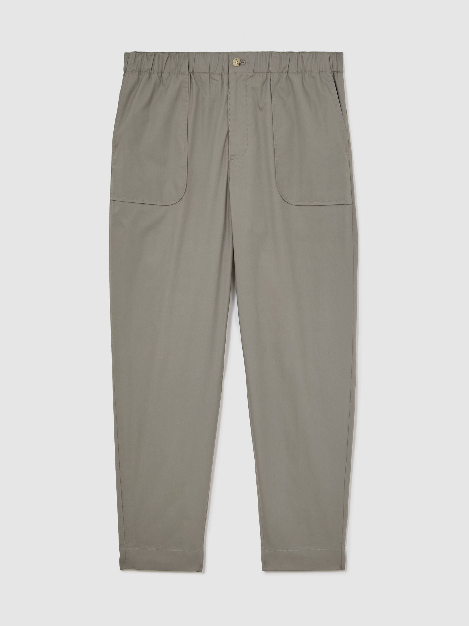 Cotton-Blend Lightweight Tapered Trousers in Sage Green - Image 2 of 6 Cotton-Blend Lightweight Tapered Trousers in Sage Green - Image 2 of 6