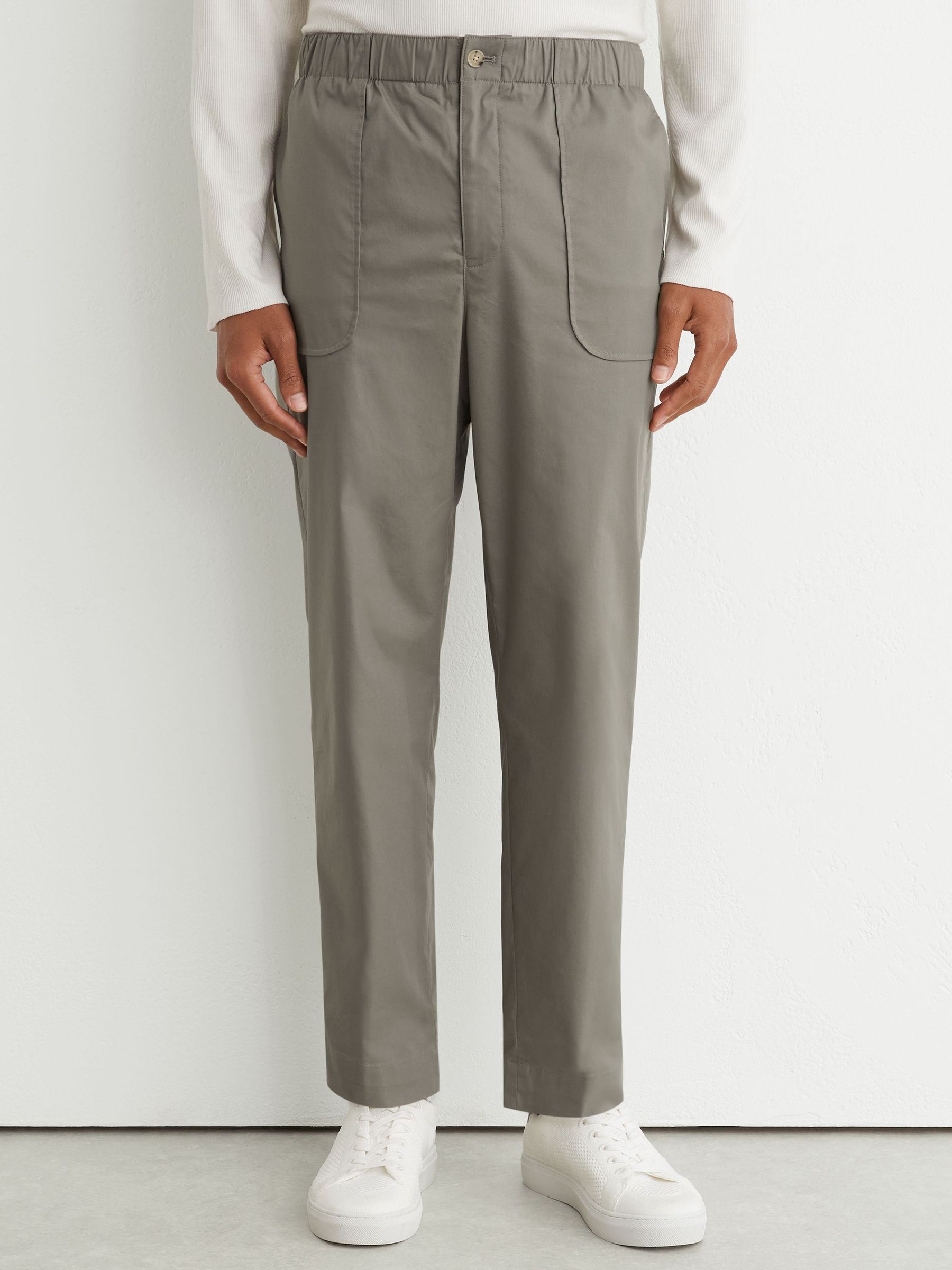 Cotton-Blend Lightweight Tapered Trousers in Sage Green - Image 3 of 6