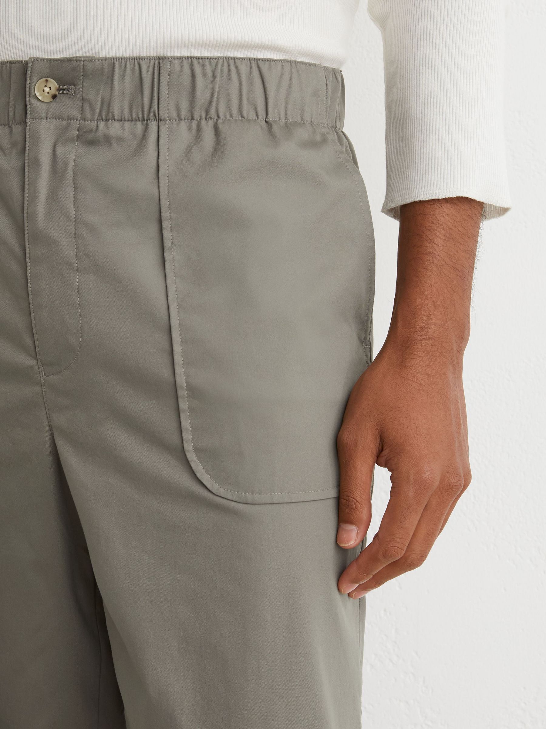 Cotton-Blend Lightweight Tapered Trousers in Sage Green - Image 4 of 6