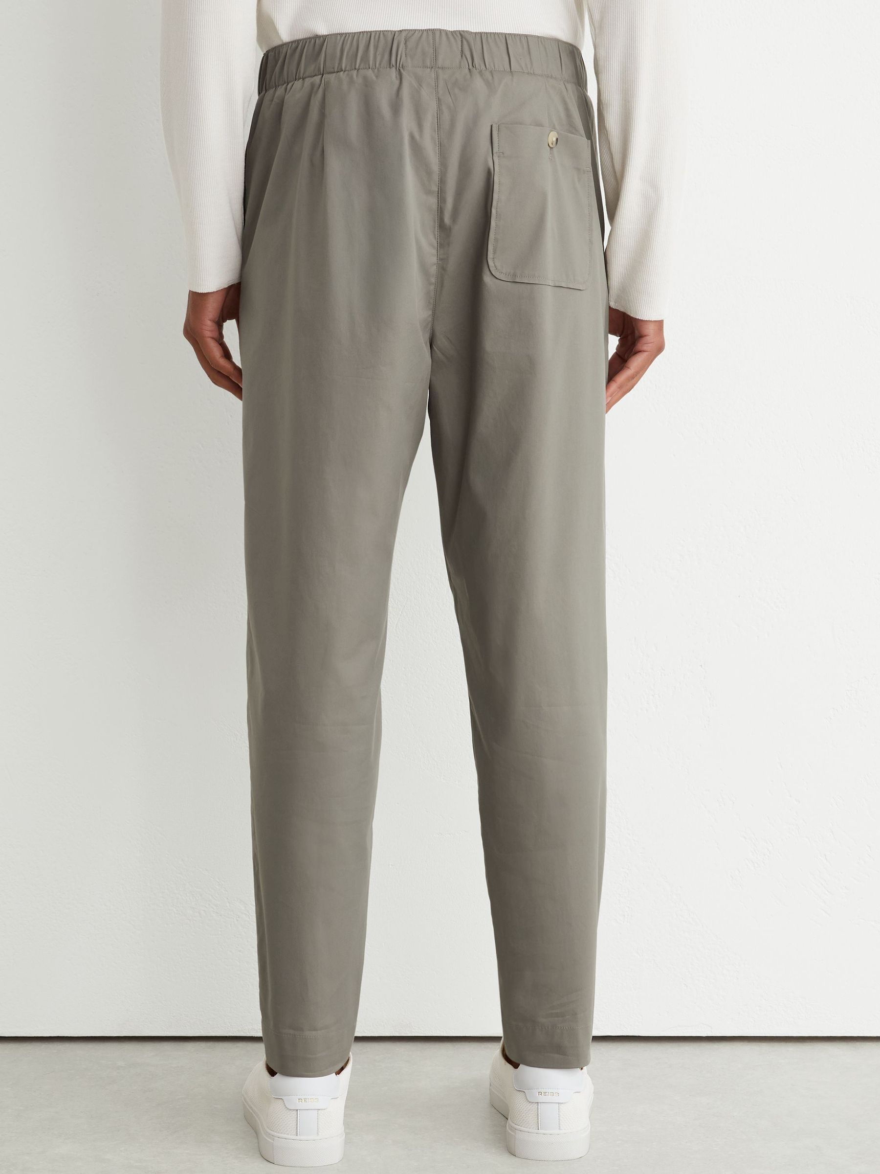 Cotton-Blend Lightweight Tapered Trousers in Sage Green - Image 5 of 6
