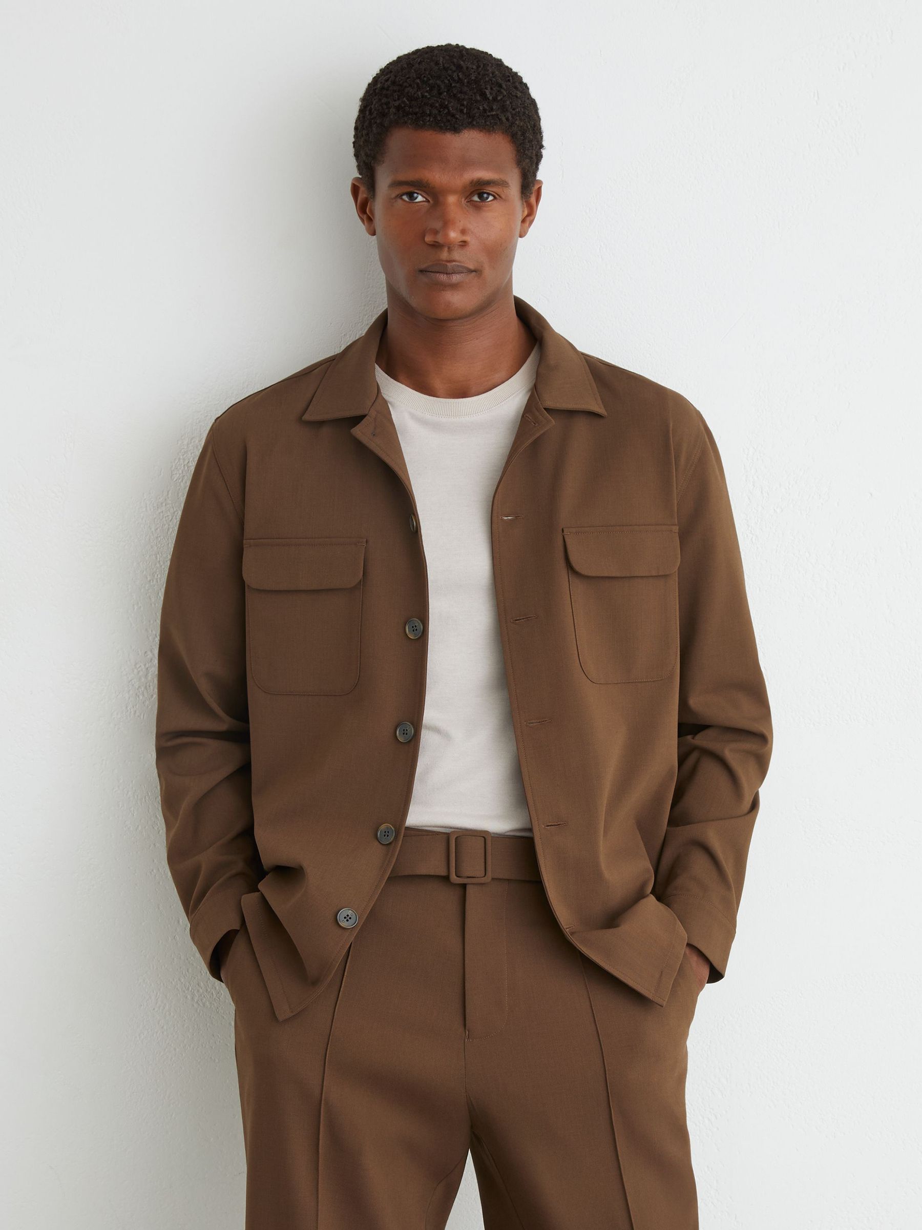 Relaxed-Fit Belted Pintuck Trousers in Tobacco Brown - Image 4 of 6