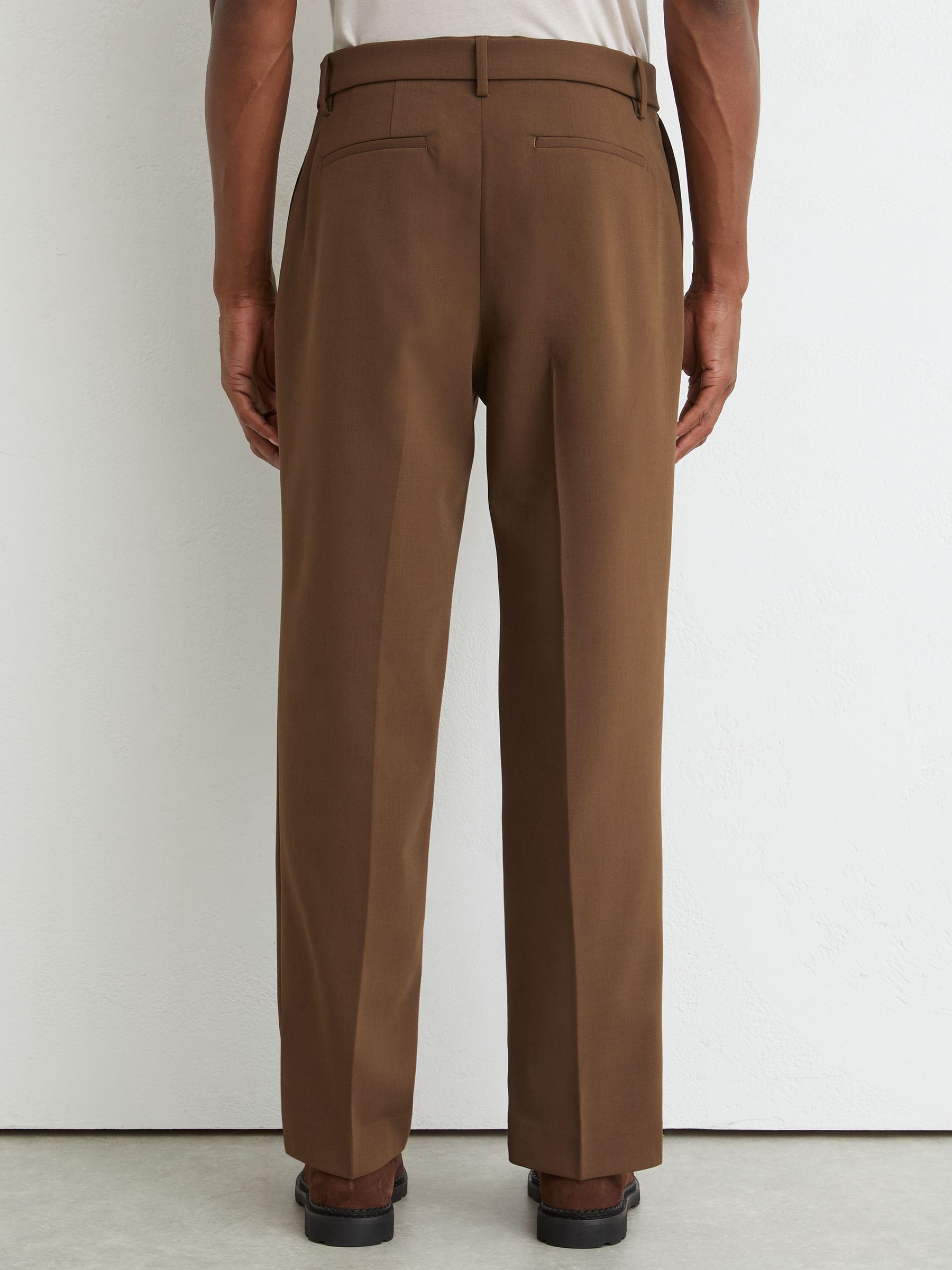 Relaxed-Fit Belted Pintuck Trousers in Tobacco Brown - Image 5 of 6