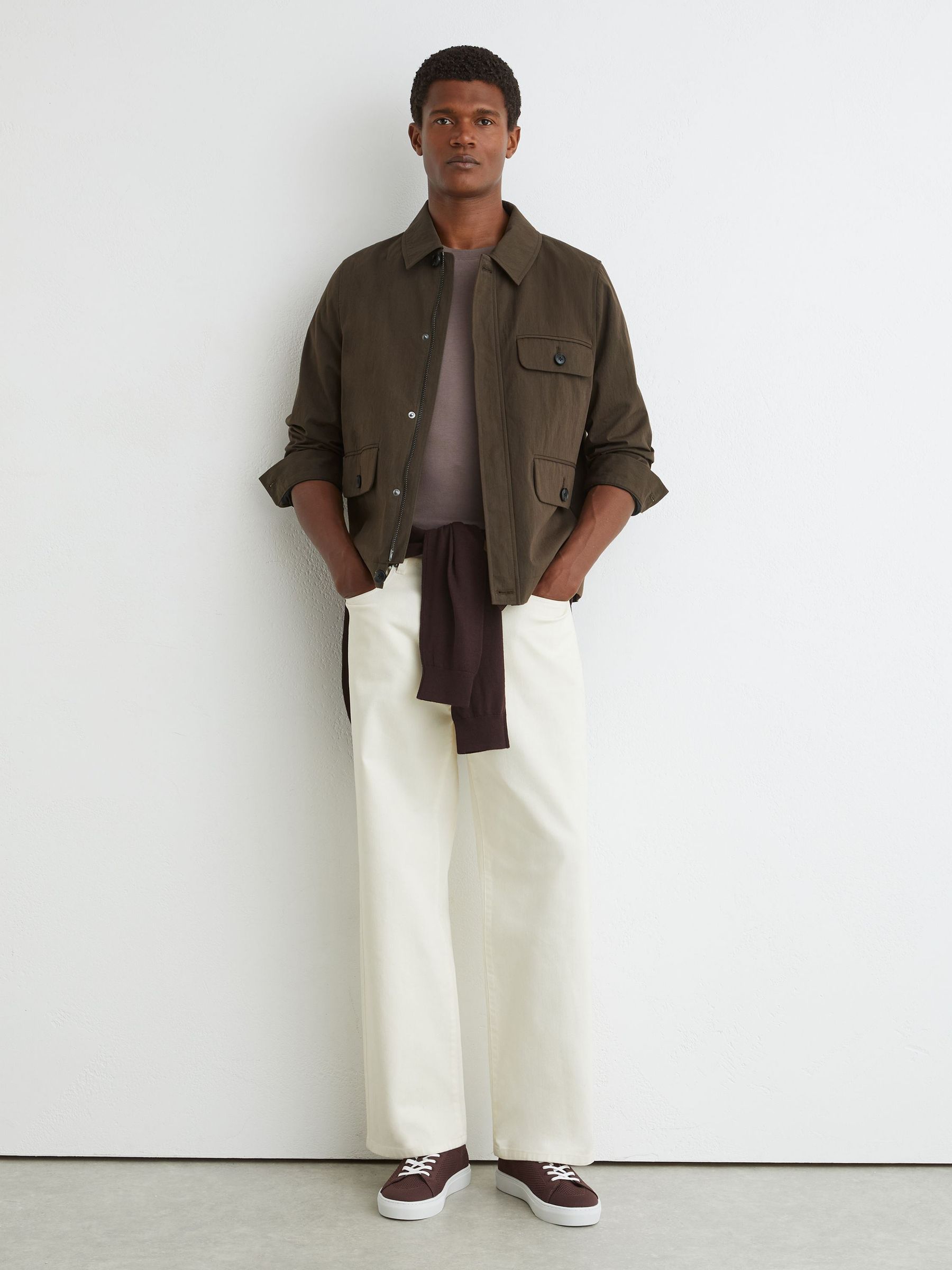 Cotton-Blend Zip-Through Jacket in Brown - Image 3 of 6