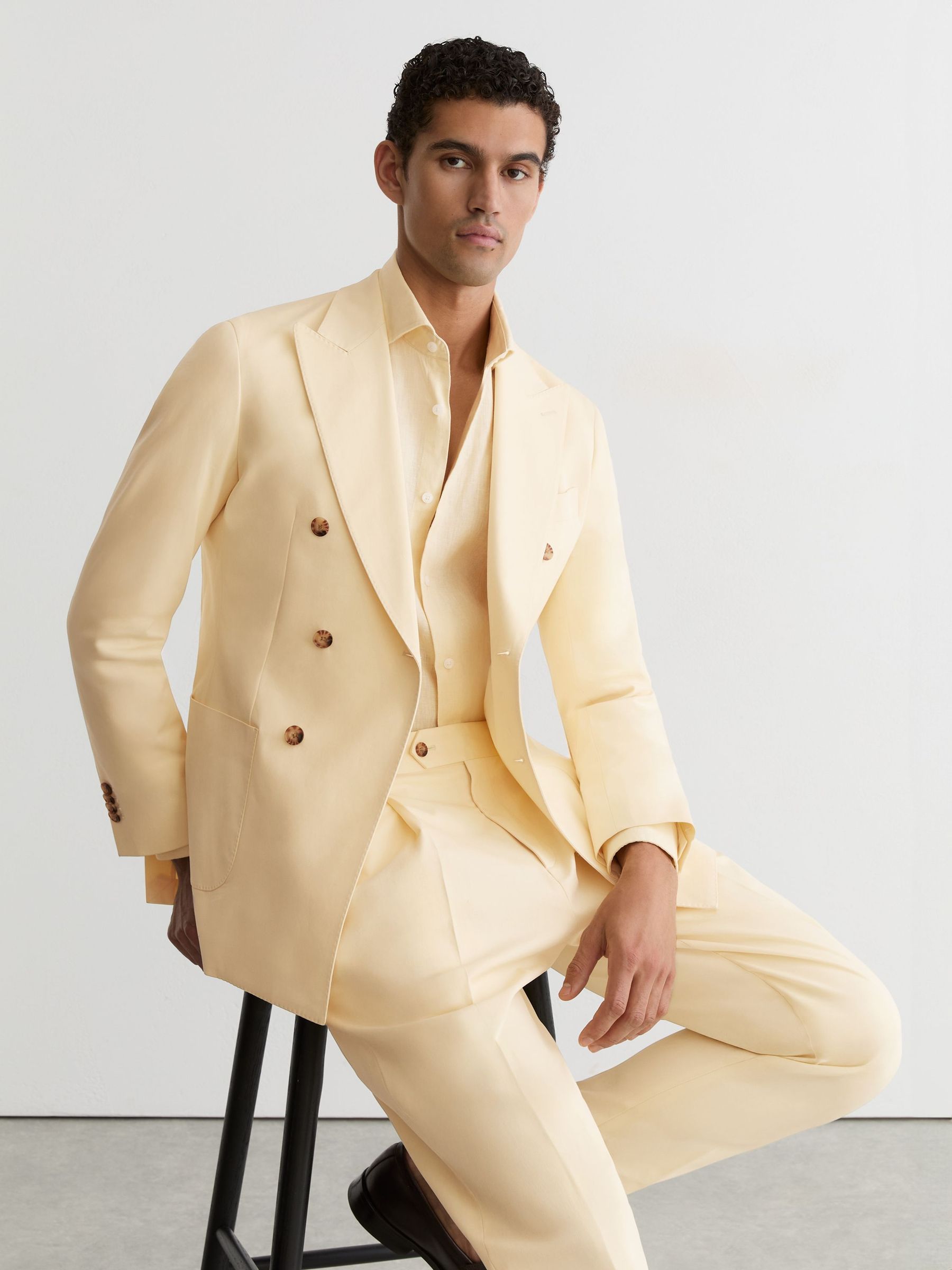 Cotton Double-Breasted Classic-Fit Blazer in Buttermilk Yellow - Image 1 of 7 Cotton Double-Breasted Classic-Fit Blazer in Buttermilk Yellow - Image 1 of 7
