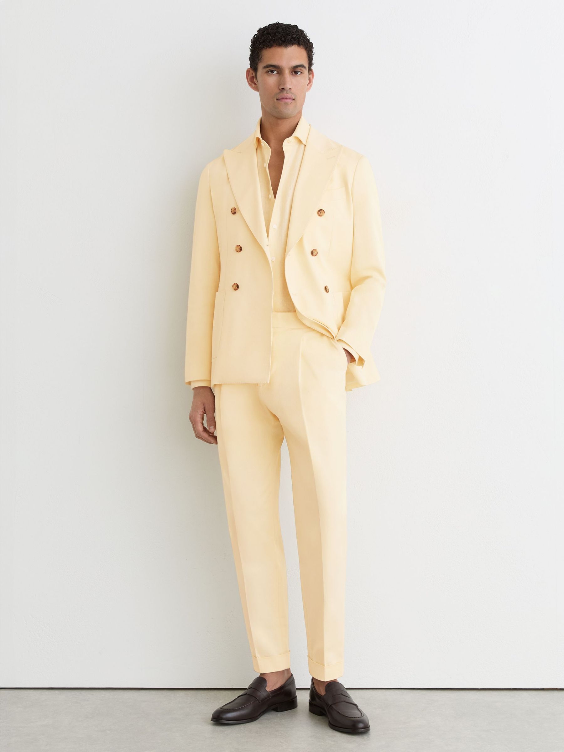 Cotton Double-Breasted Classic-Fit Blazer in Buttermilk Yellow - Image 3 of 7