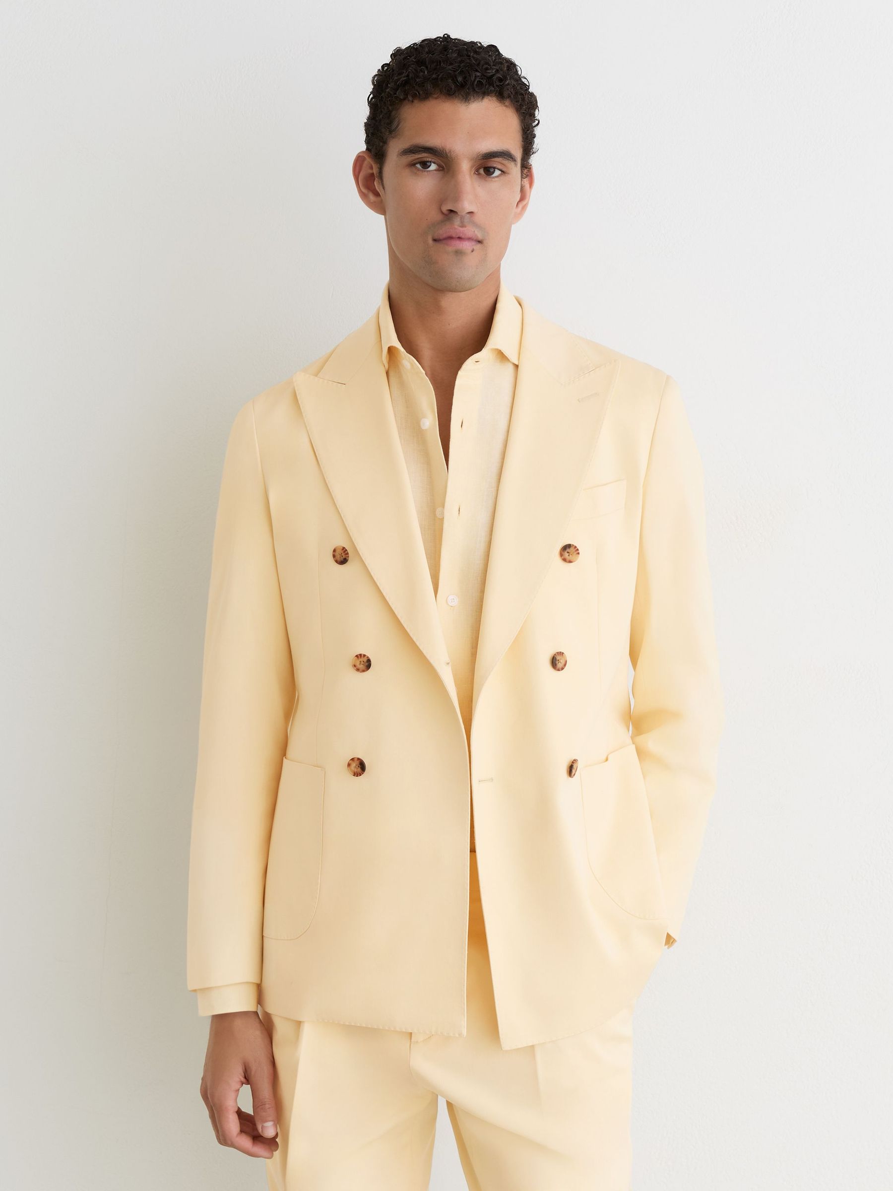 Cotton Double-Breasted Classic-Fit Blazer in Buttermilk Yellow - Image 4 of 7