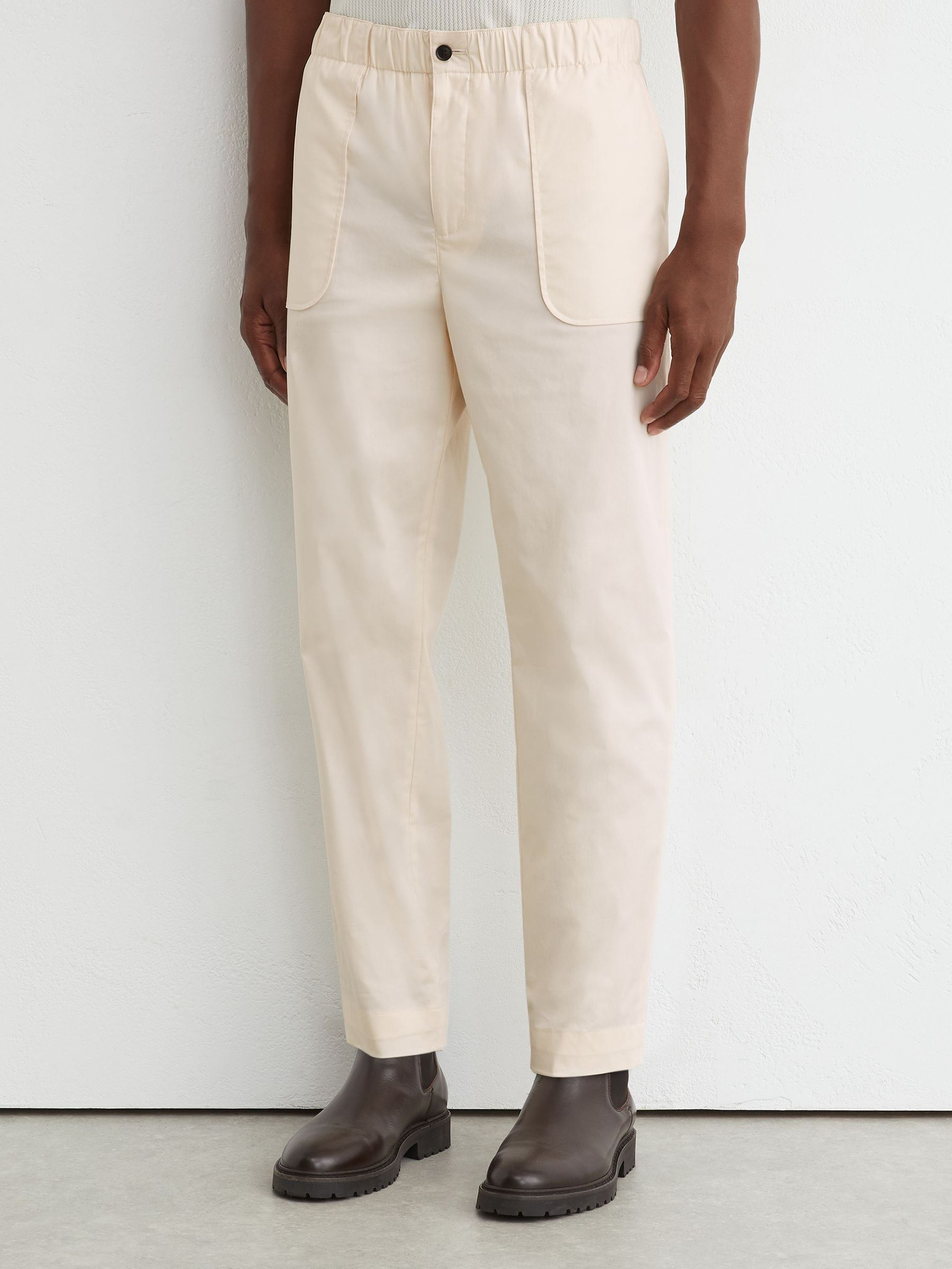 Cotton-Blend Lightweight Tapered Trousers in Off White - Image 3 of 6