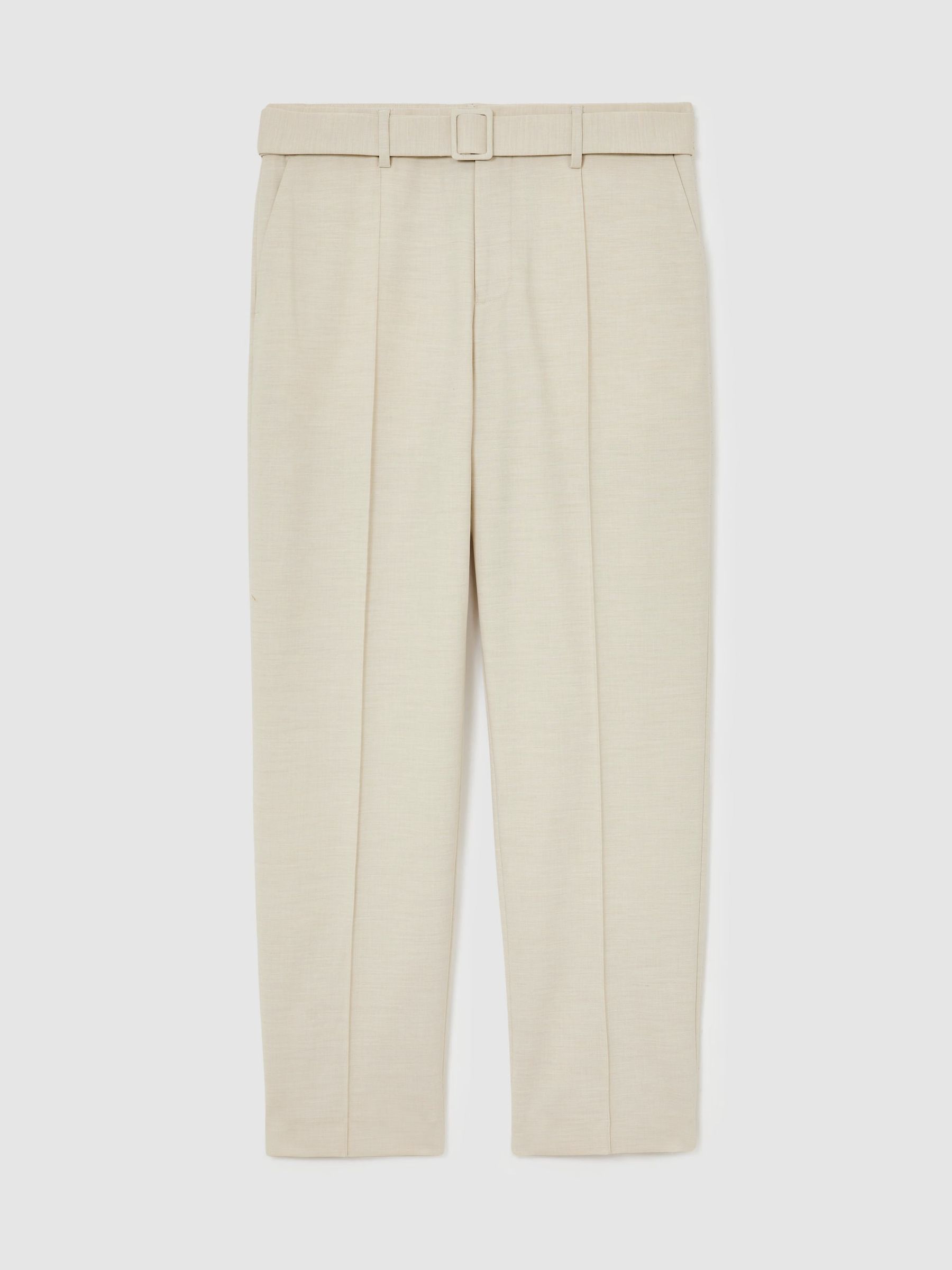Relaxed-Fit Belted Pintuck Trousers in Stone - Image 2 of 9
