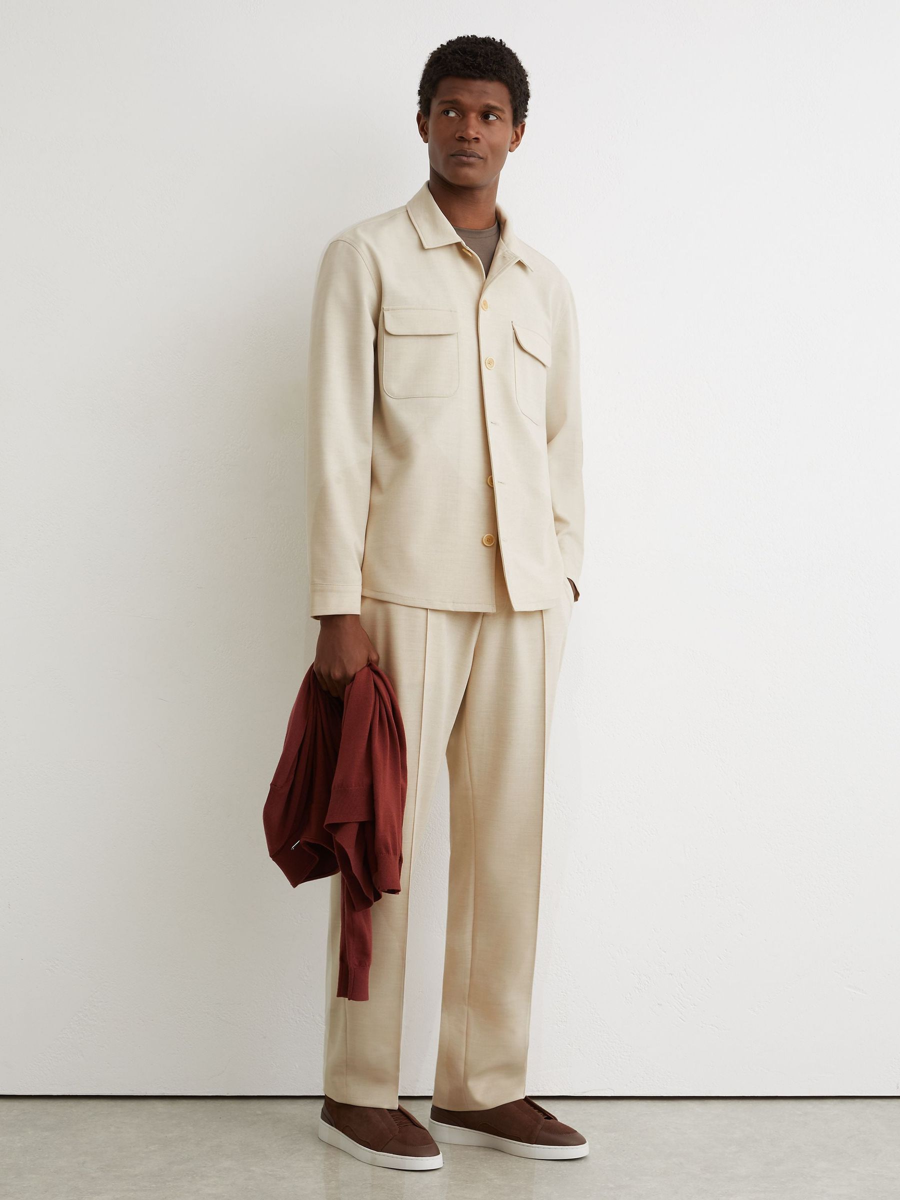 Relaxed-Fit Belted Pintuck Trousers in Stone - Image 3 of 9