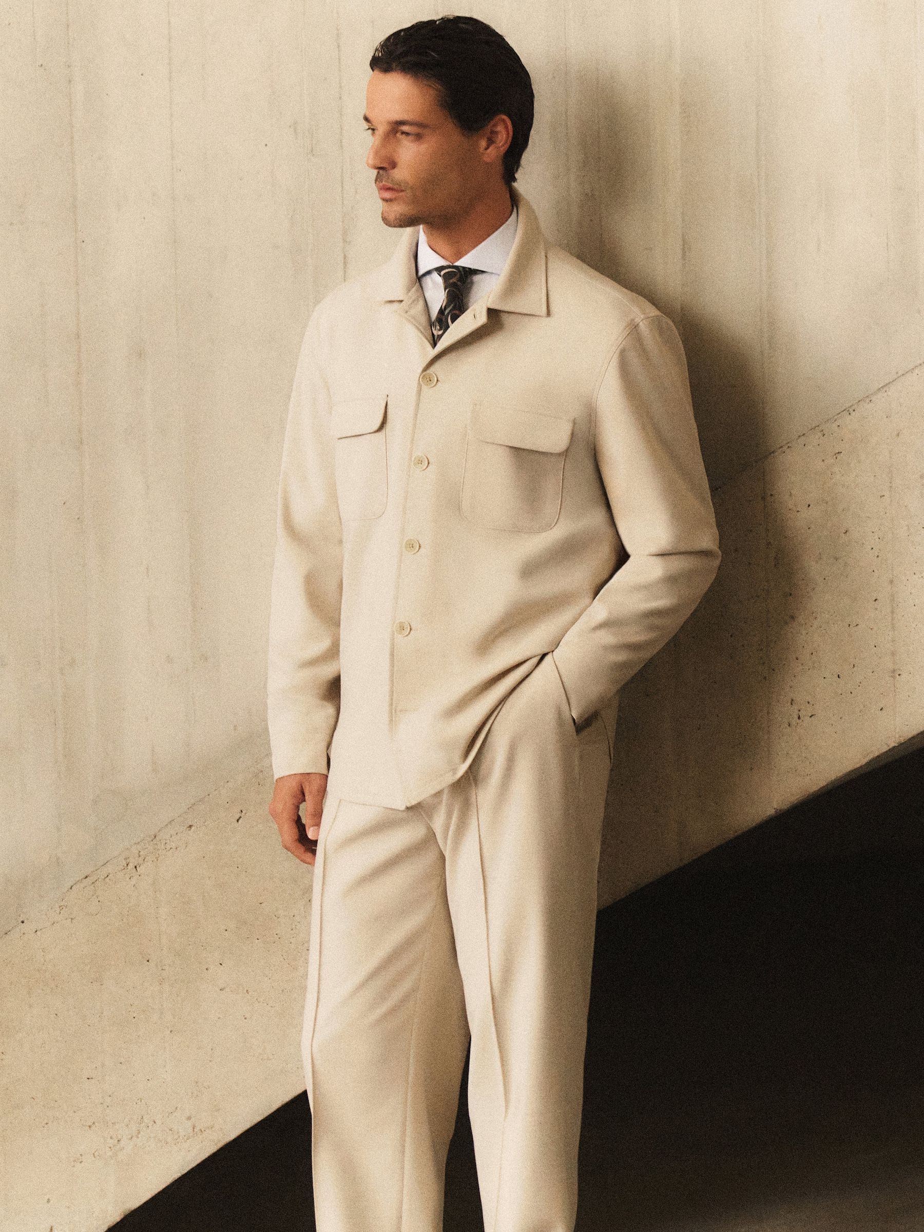Relaxed-Fit Belted Pintuck Trousers in Stone - Image 4 of 9