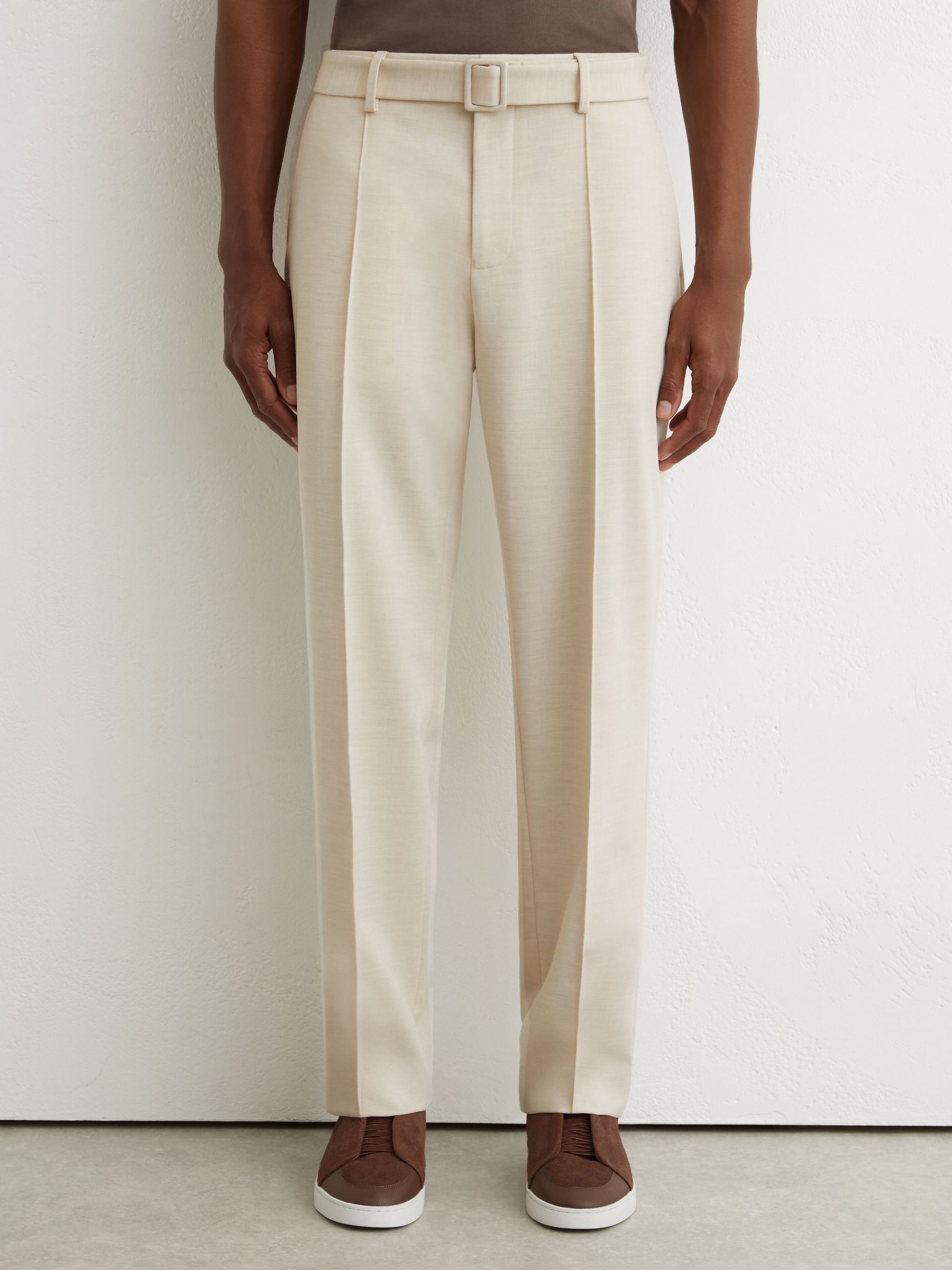 Relaxed-Fit Belted Pintuck Trousers in Stone - Image 5 of 9