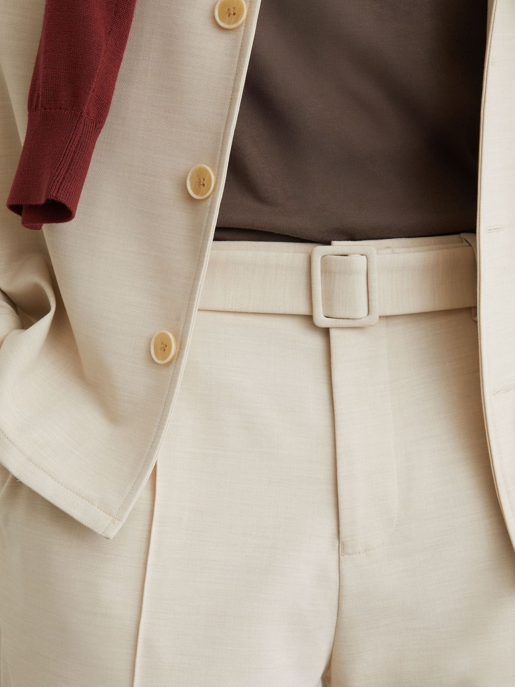 Relaxed-Fit Belted Pintuck Trousers in Stone - Image 6 of 9