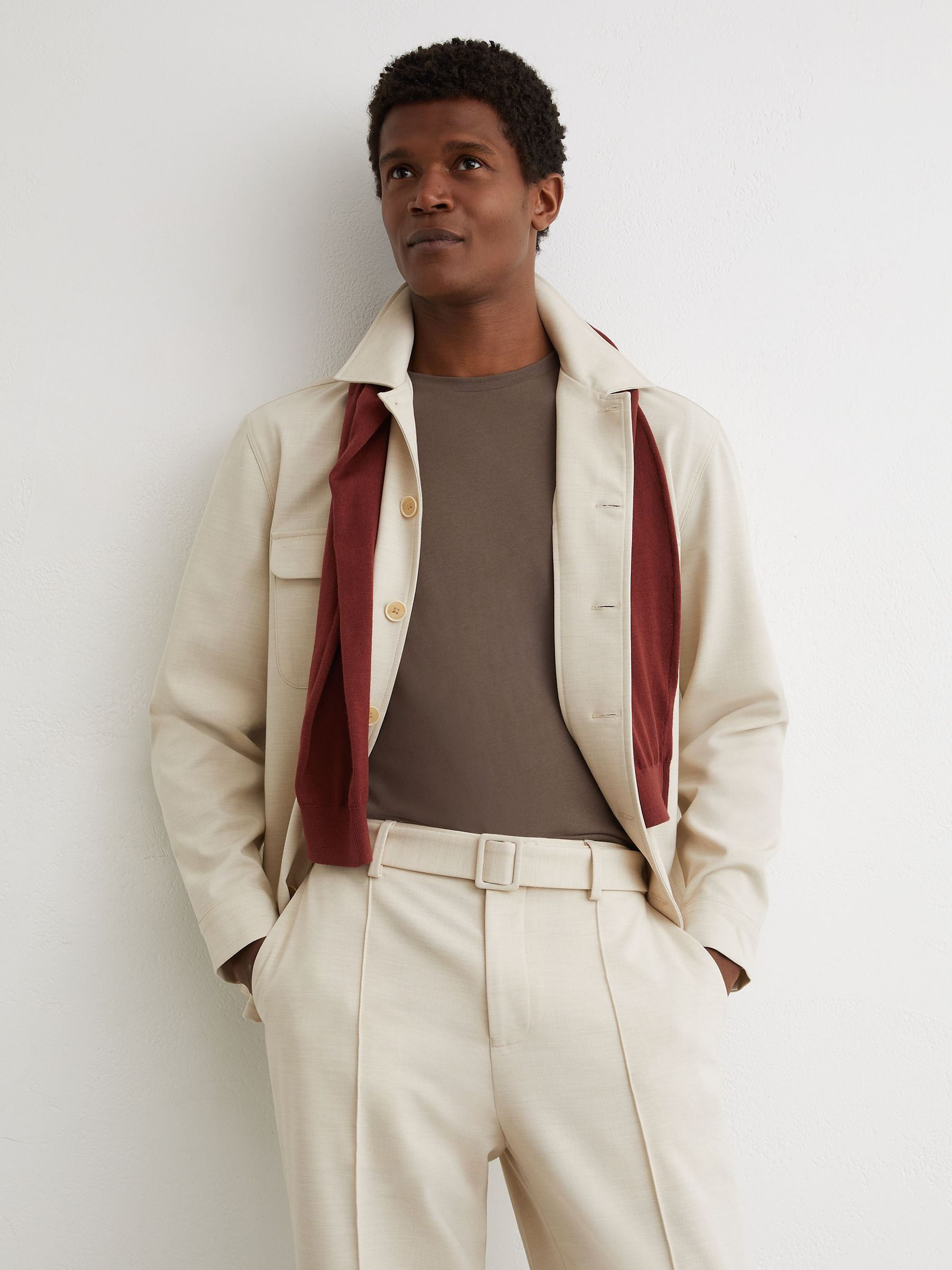 Relaxed-Fit Belted Pintuck Trousers in Stone - Image 7 of 9