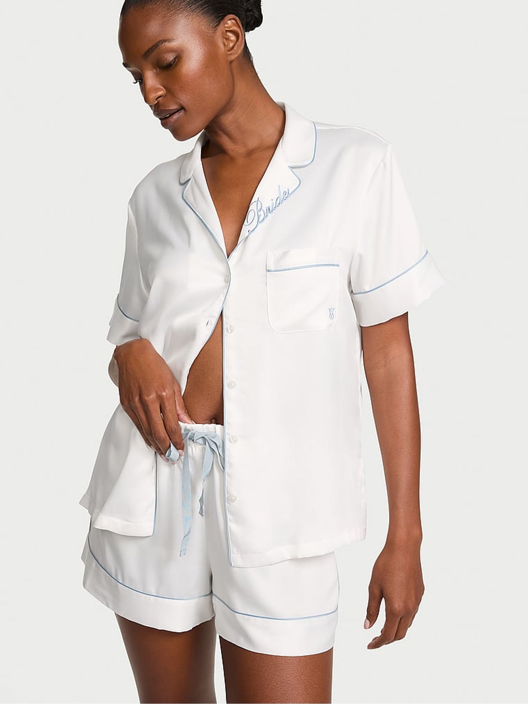 Coconut White Bride Satin Short Pyjamas Set - Image 1 of 3