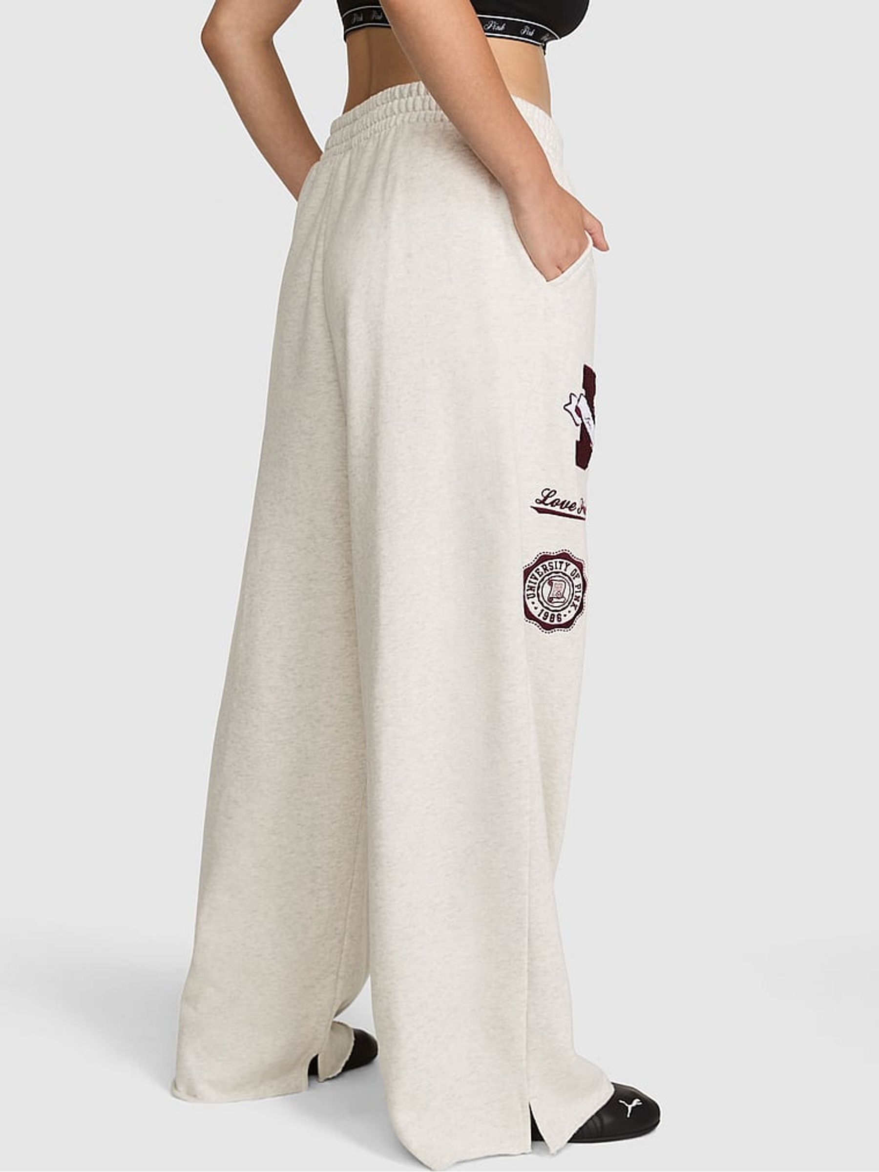 Snow Heather Grey Wide Leg Fleece Joggers - Image 2 of 2