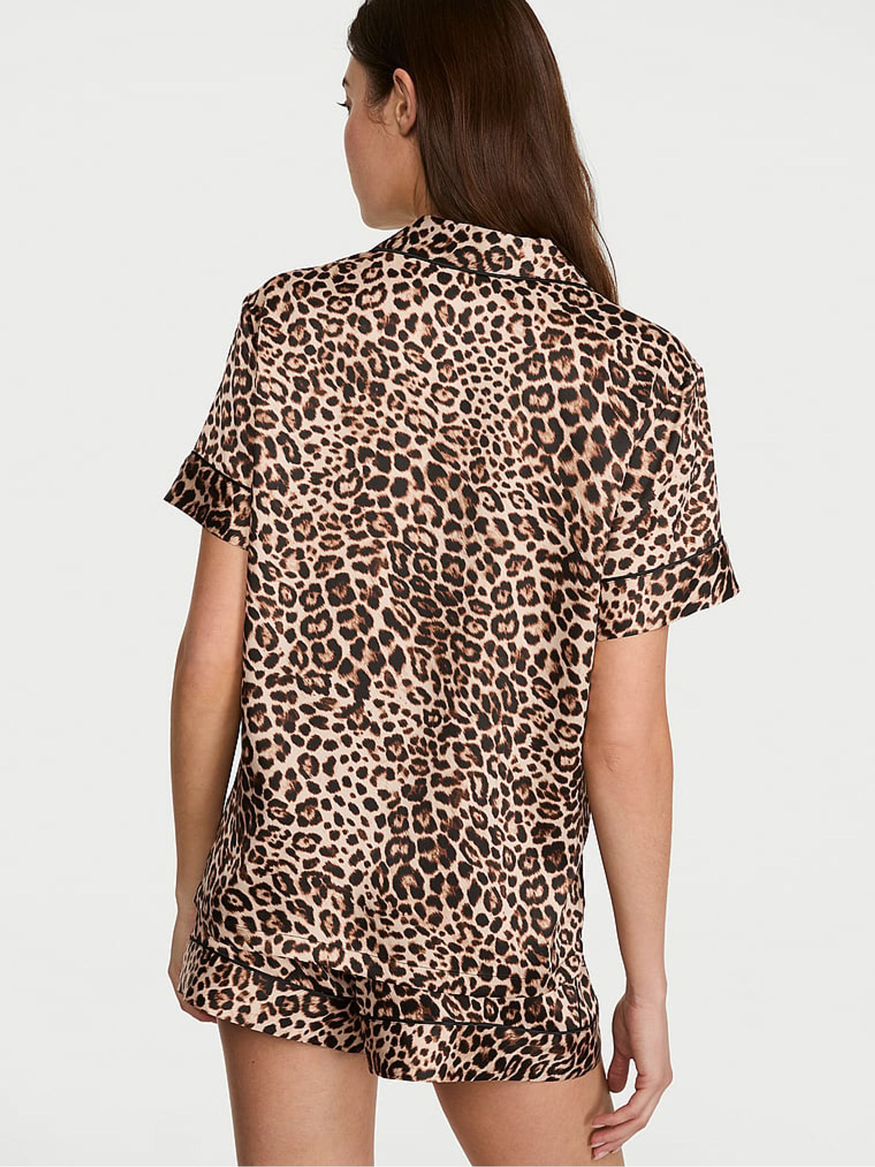 Leopard Brown Satin Short Pyjamas Set - Image 2 of 3