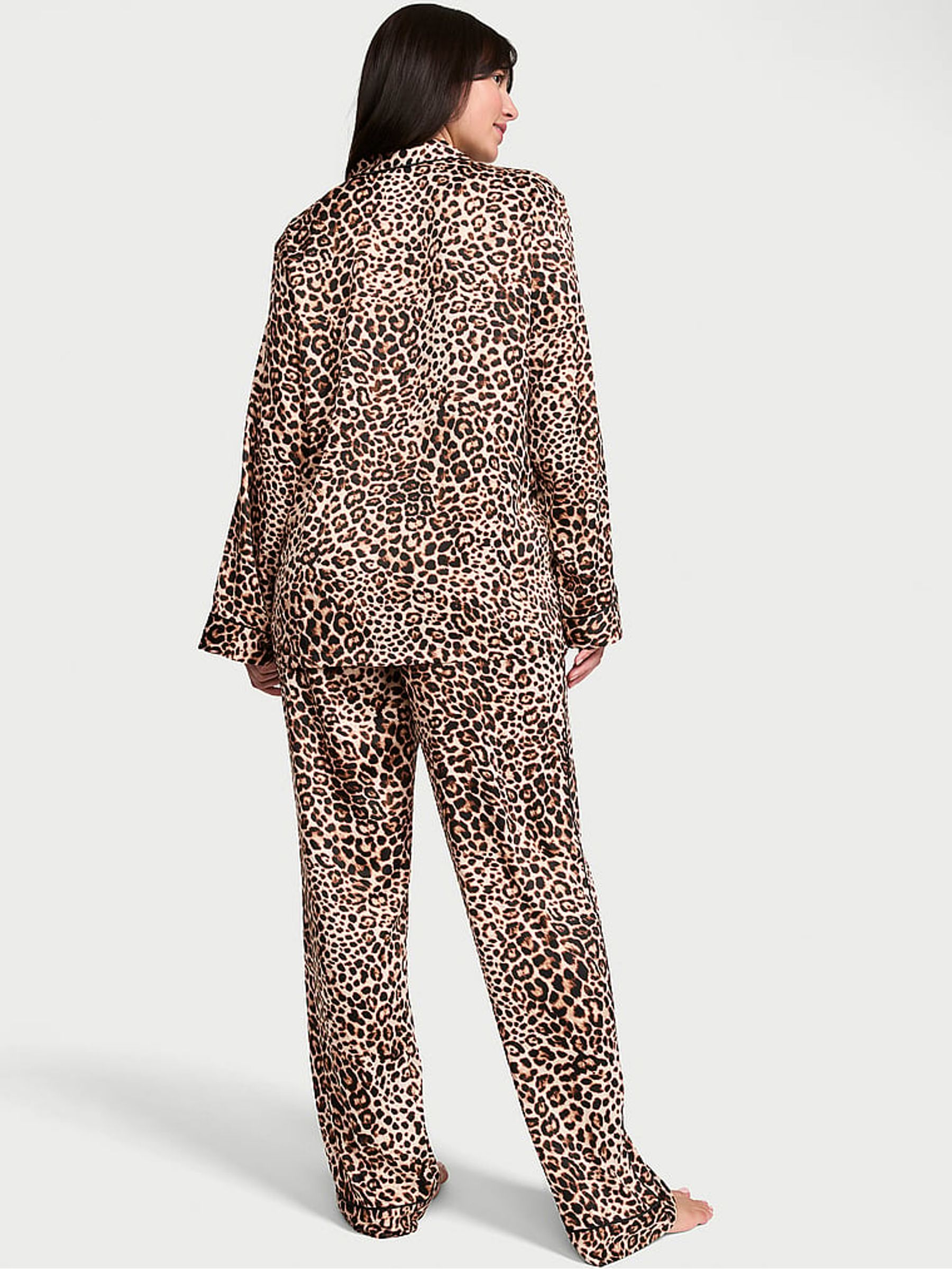 Leopard Brown Satin Long Pyjamas Set - Image 2 of 3 Leopard Brown Satin Long Pyjamas Set - Image 2 of 3