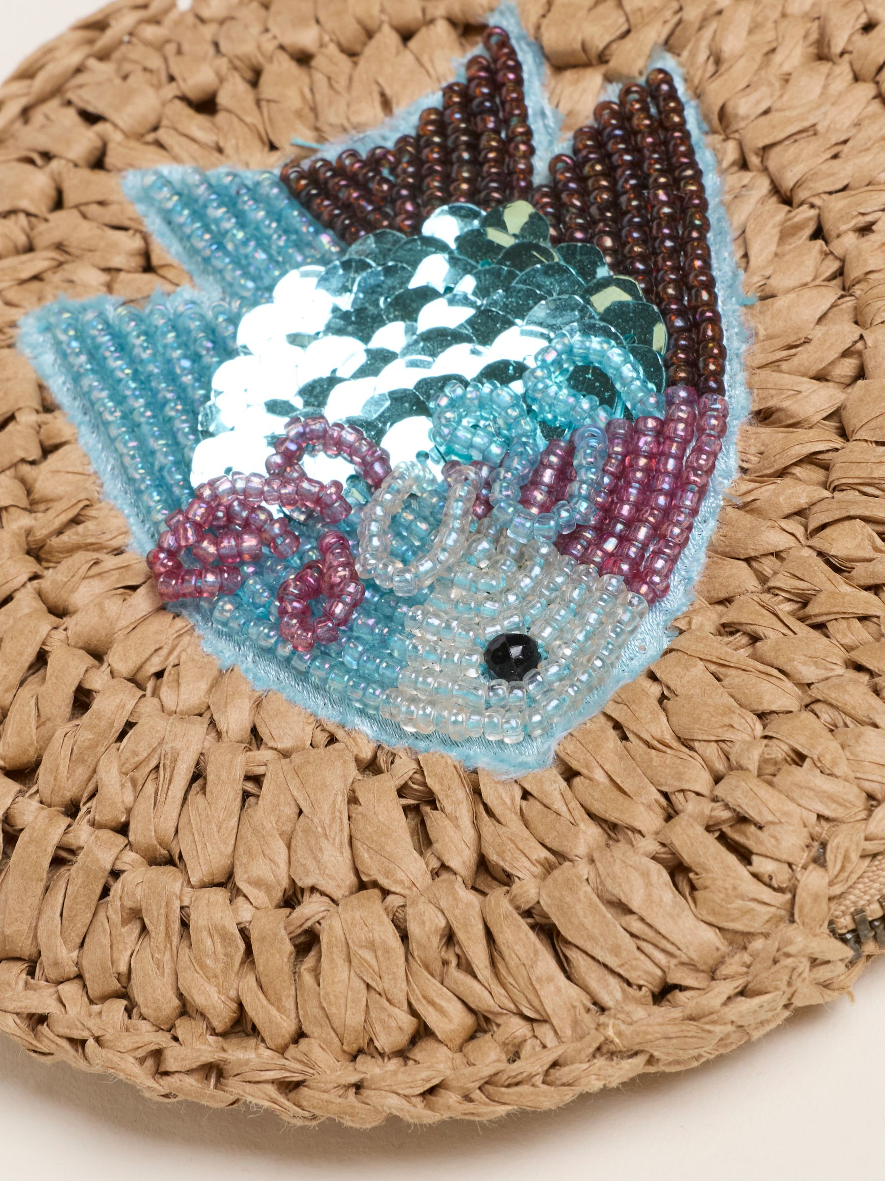 Natural Fish Beaded Raffia Pouch - Image 2 of 3