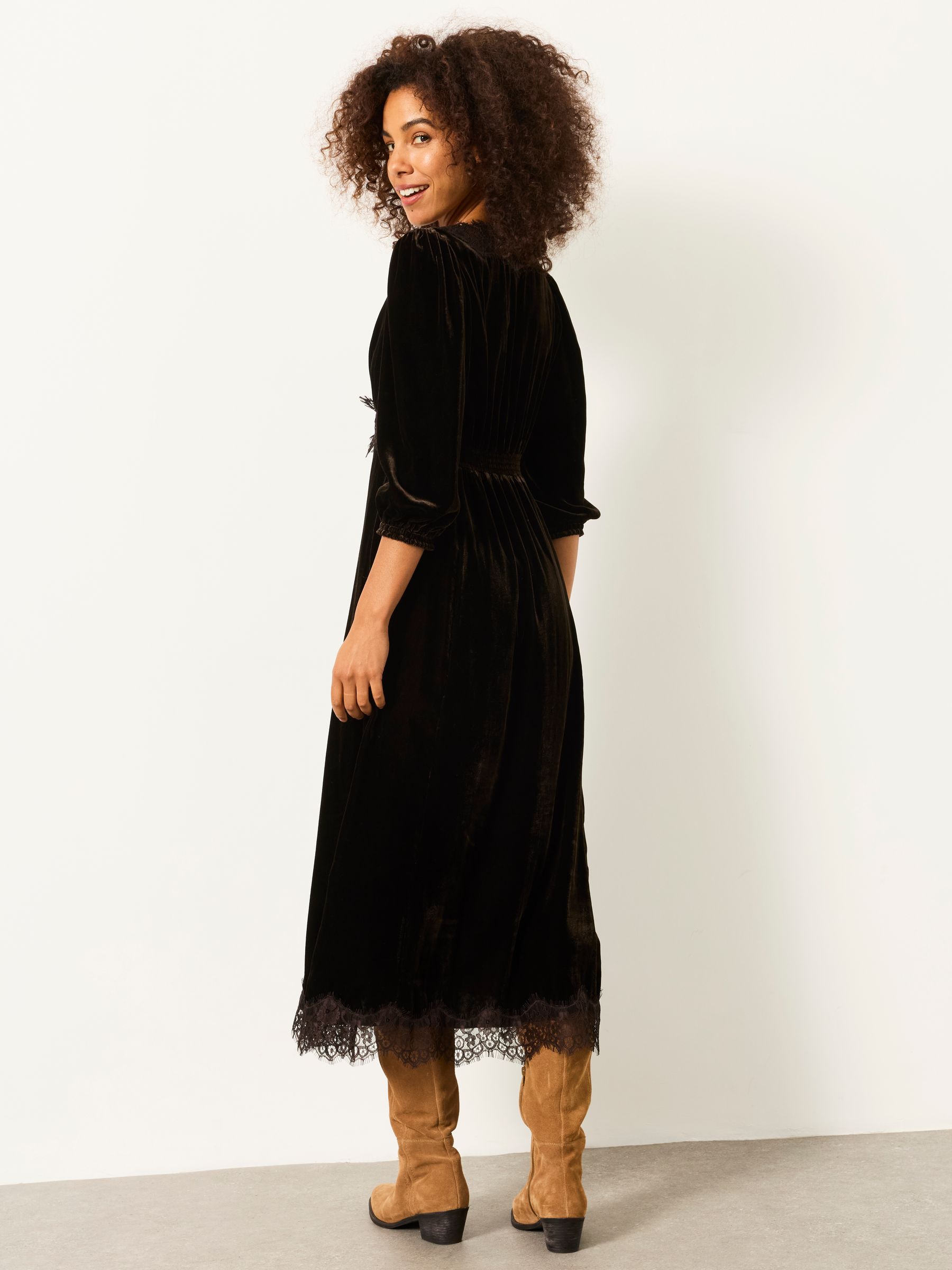 Libby Chocolate Brown Velvet Midi Dress - Image 3 of 5