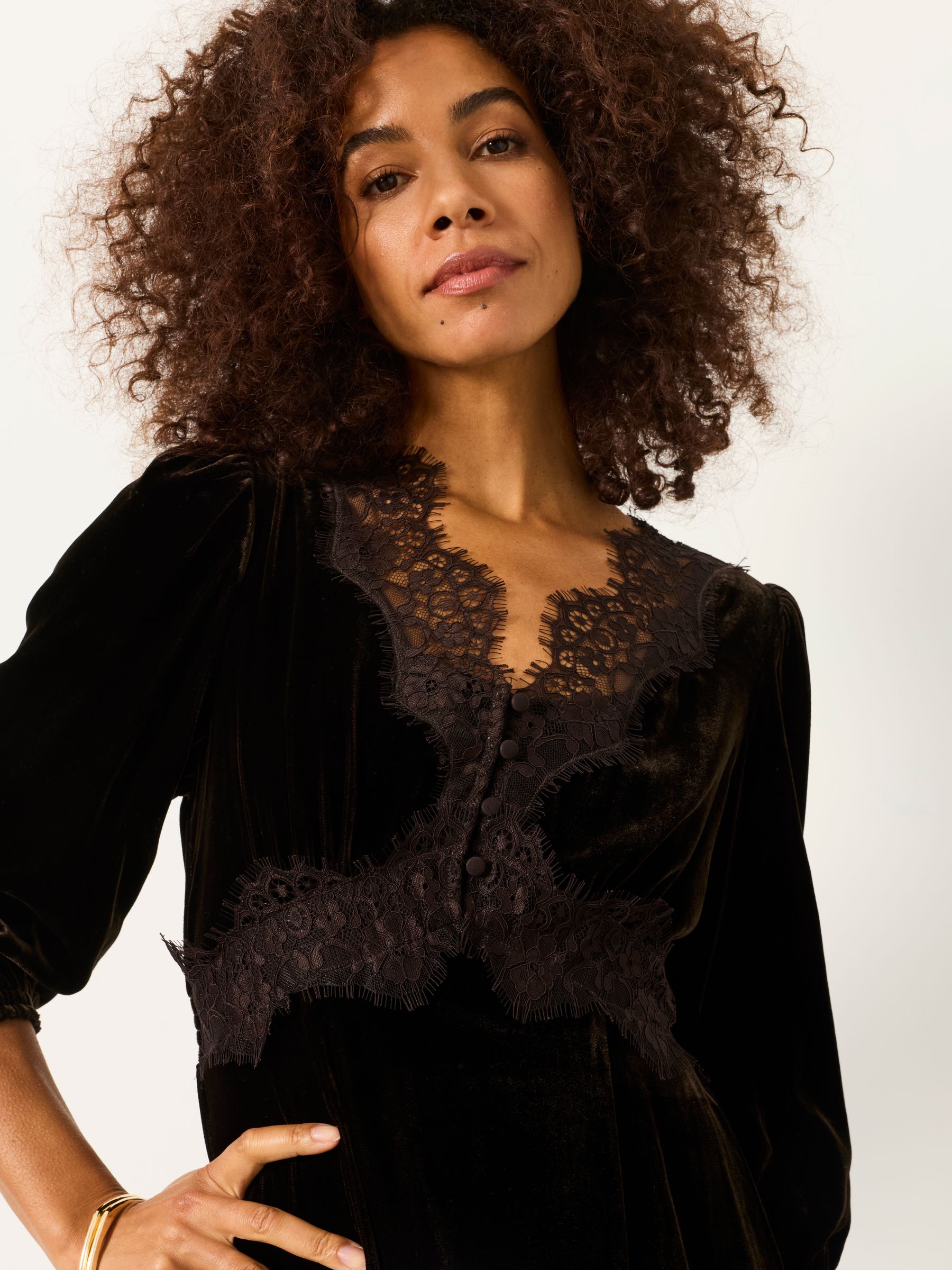Libby Chocolate Brown Velvet Midi Dress - Image 4 of 5