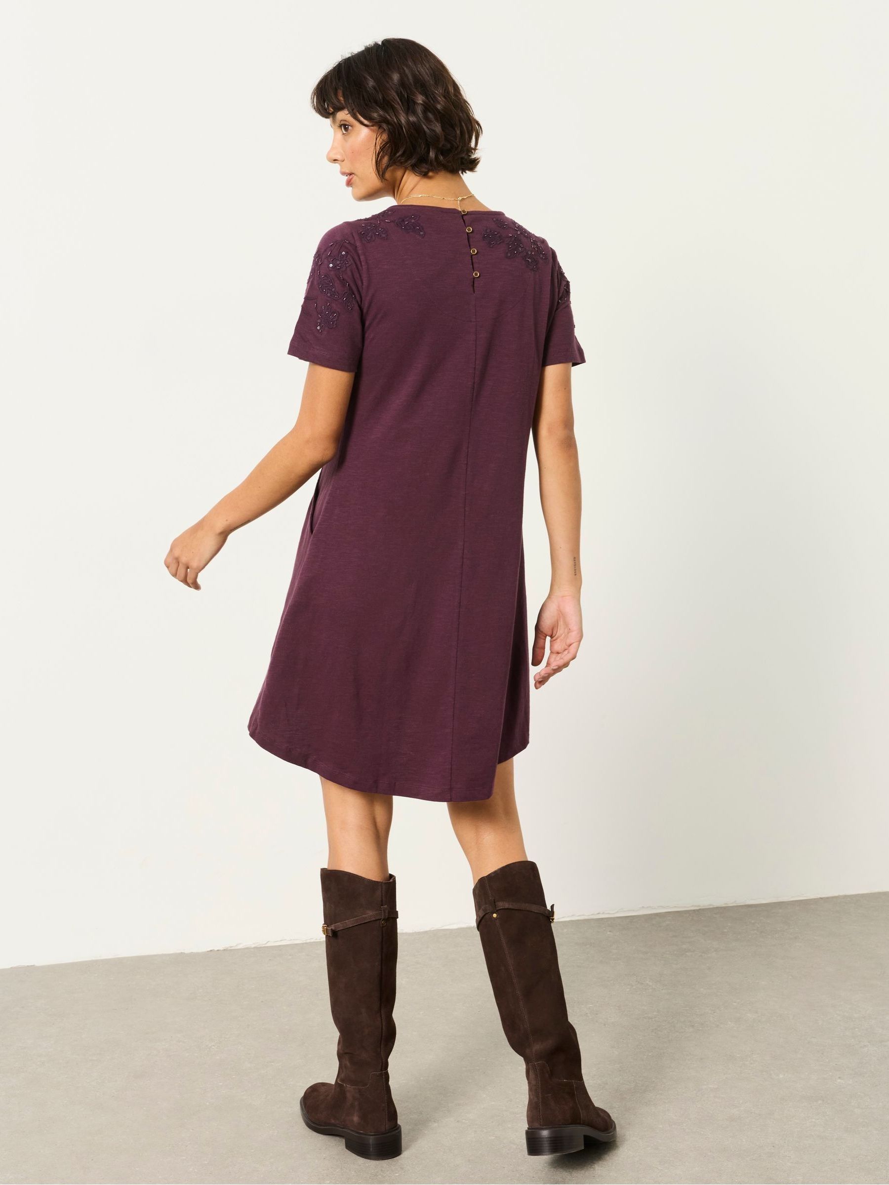Simone Dark Purple Floral Jersey Dress - Image 2 of 6