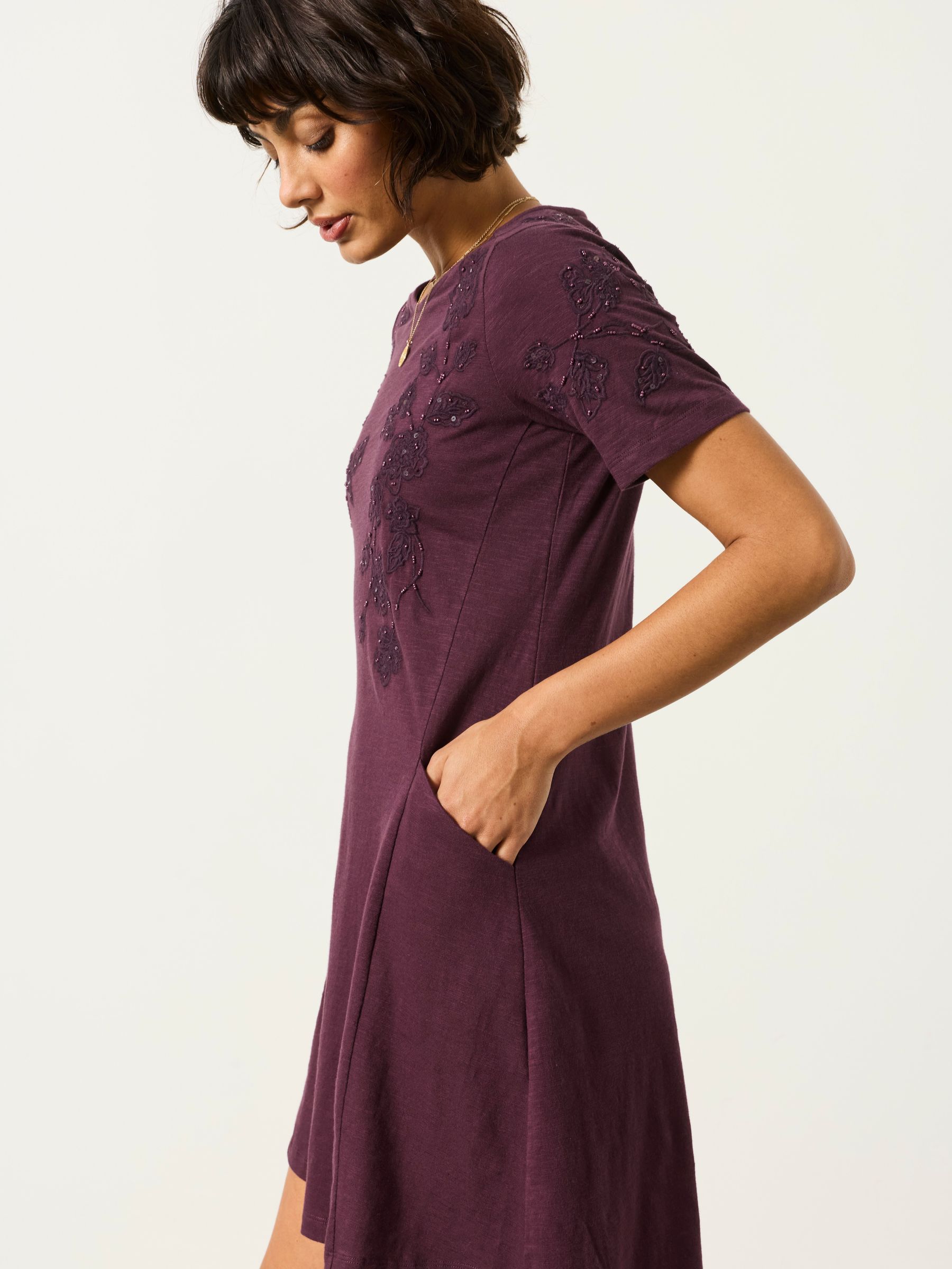 Simone Dark Purple Floral Jersey Dress - Image 3 of 6