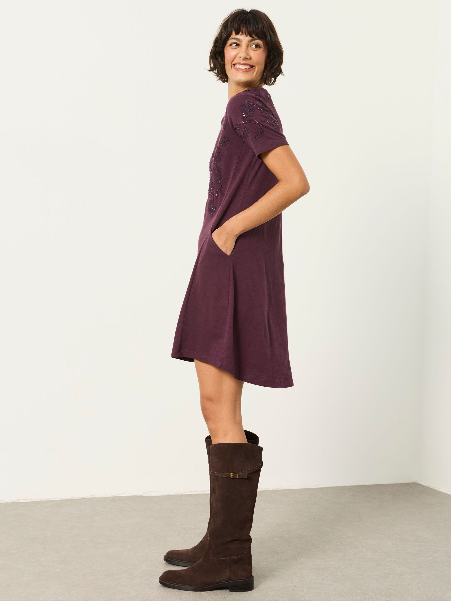 Simone Dark Purple Floral Jersey Dress - Image 4 of 6