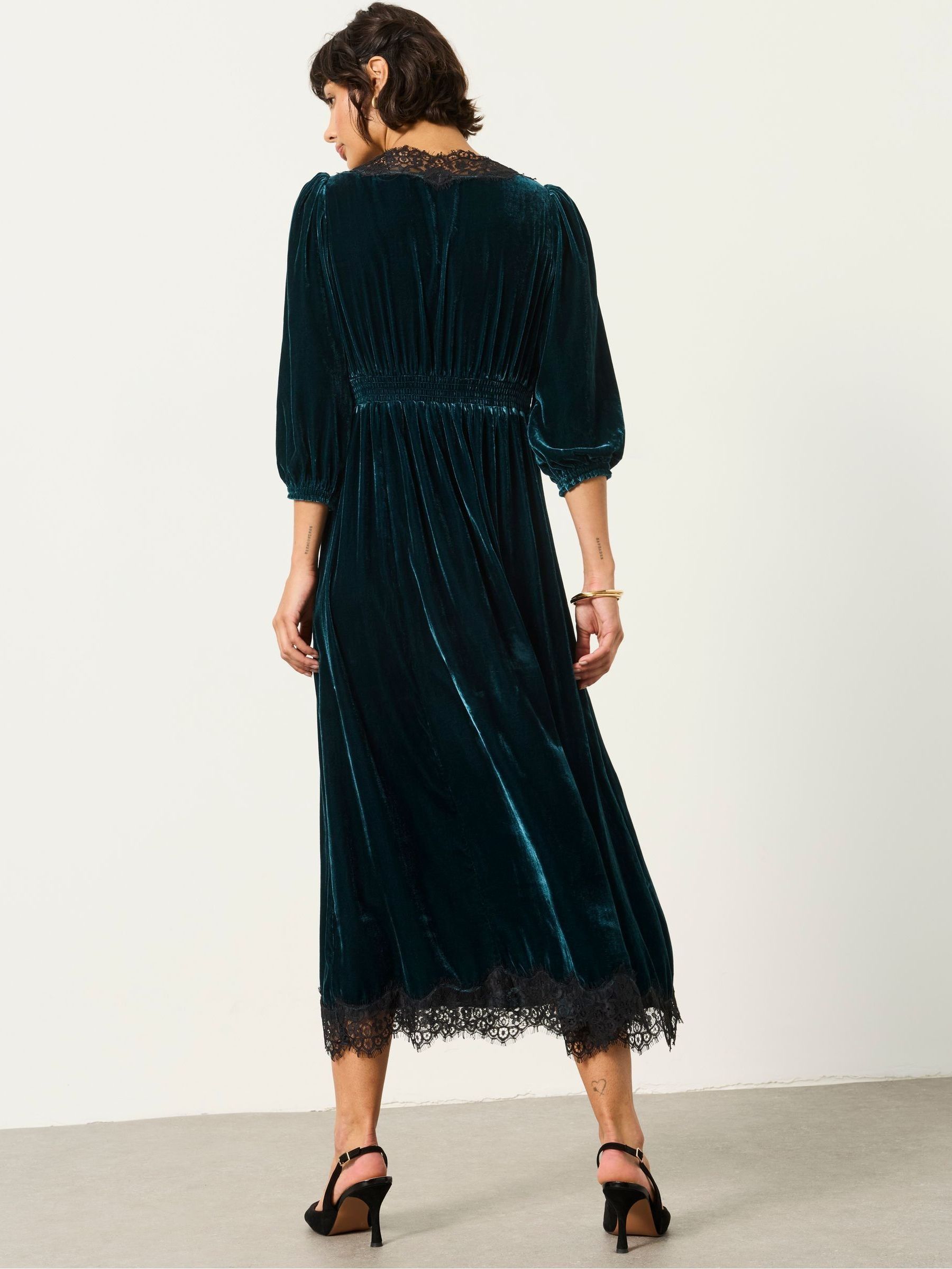 Libby Teal Blue Velvet Midi Dress - Image 2 of 6