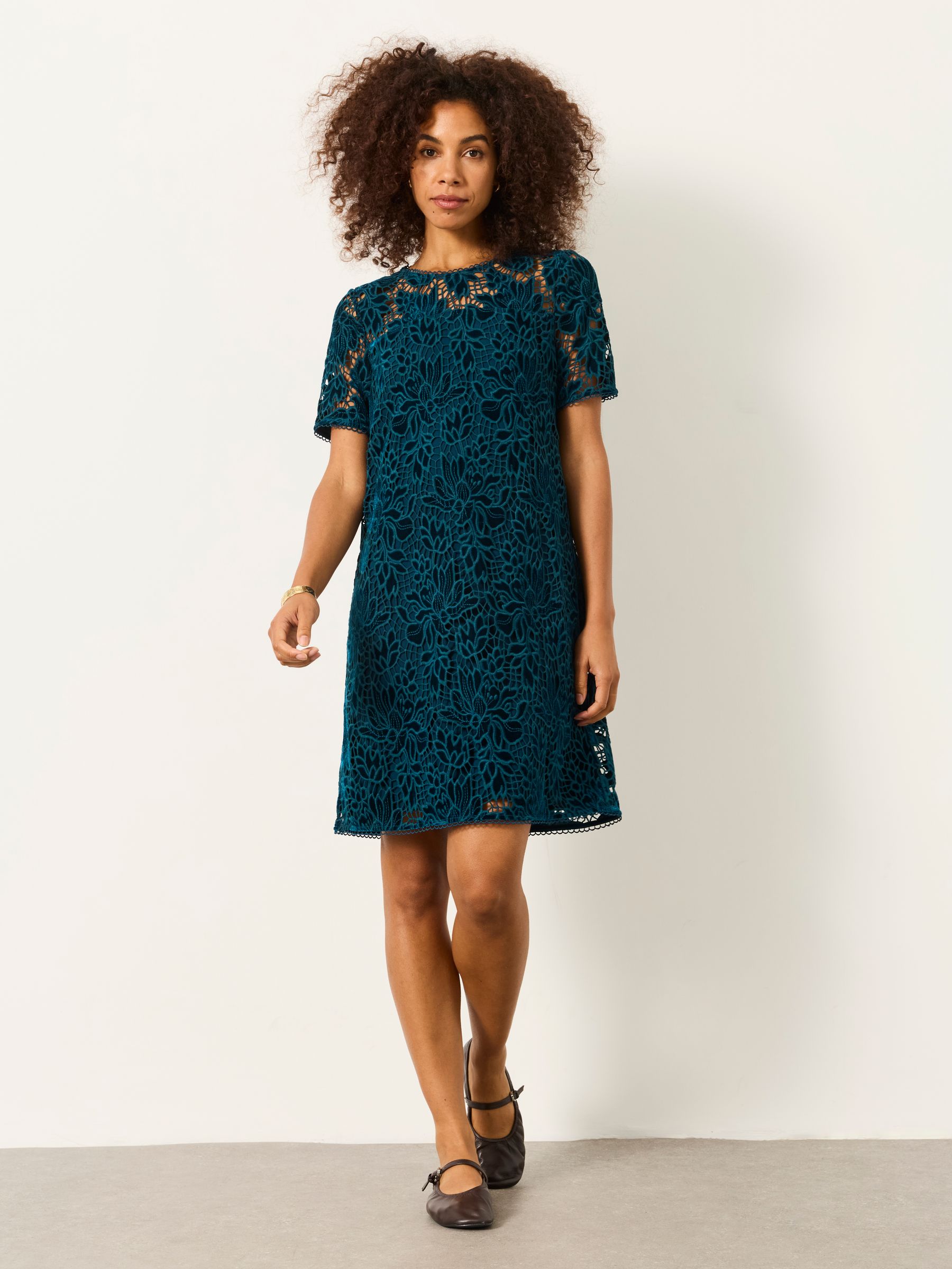 Simone Teal Blue Lace Dress - Image 1 of 5