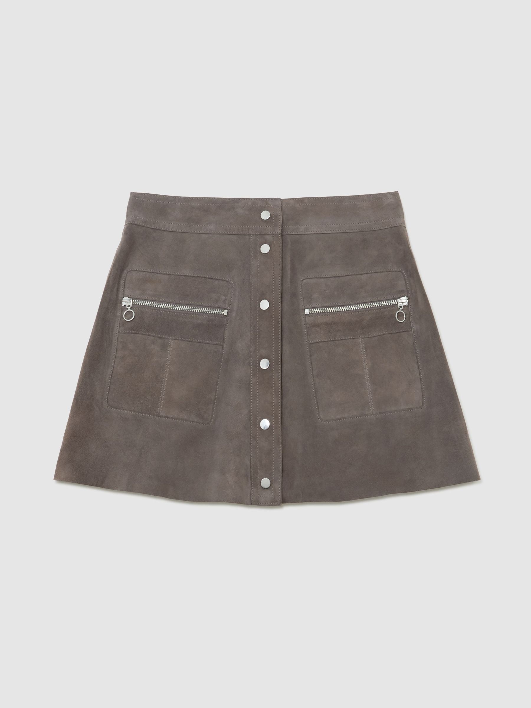 Suede Zip-Pocket Mini Skirt in Dark Grey - image 1